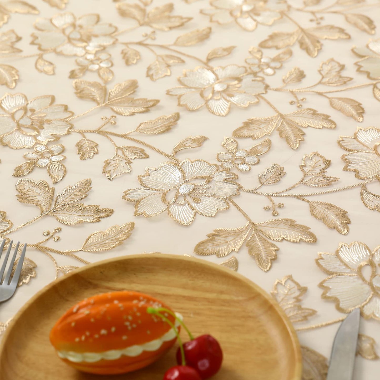 ZHUIDUSI 90 Round Tablecloth Lace Table Cloth Circle Macrame Vintage Shabby Chic Embroidered Gold Brown Table Cover for Kitchen Dining-Room Summer Holiday Outdoor Picnic, R10971