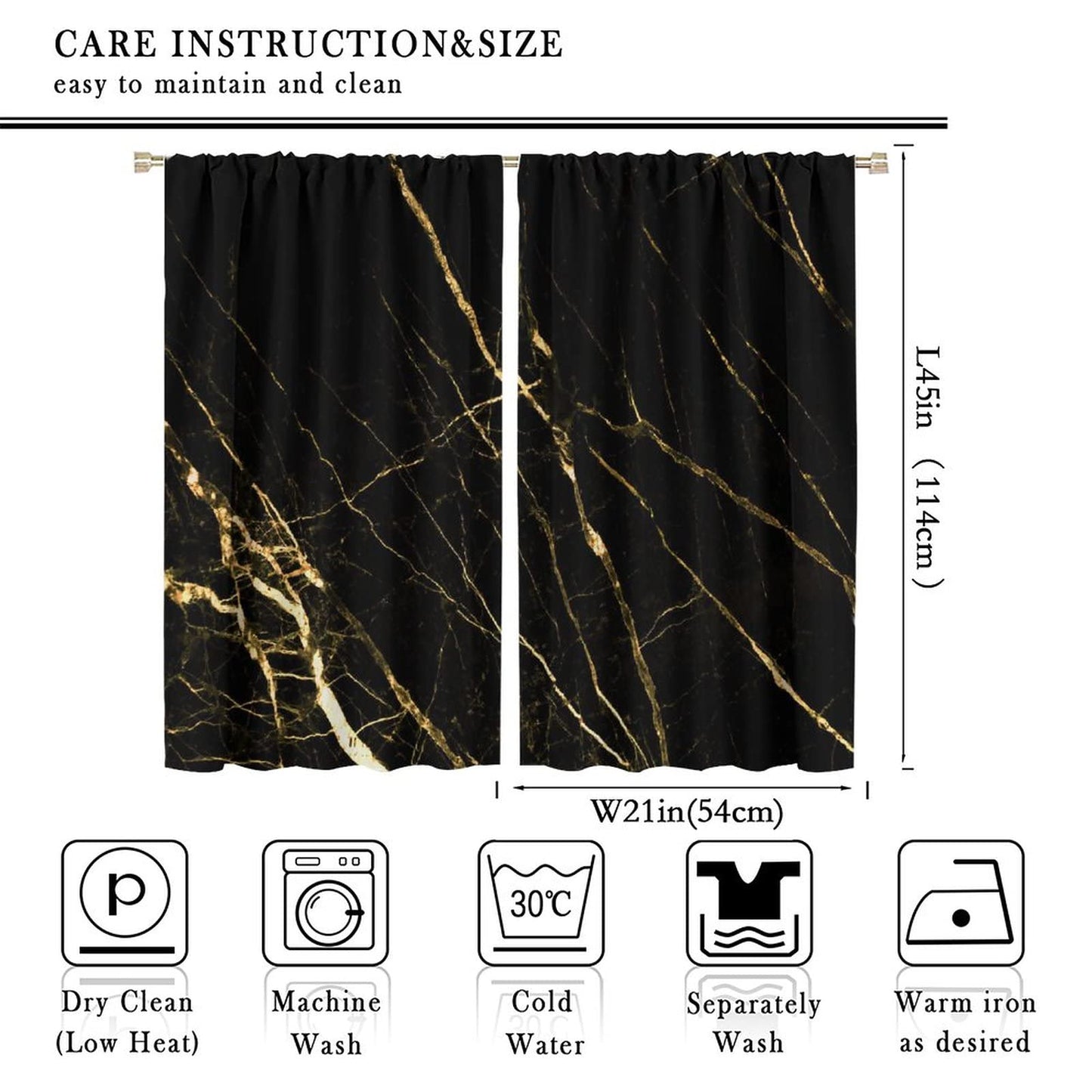 Luxury Black Gold Window Curtains,Golden Lines Marble Texture Modern Style Room Darkening Door Window Rod Pocket Curtain for Living Room Bedroom W42xL45in