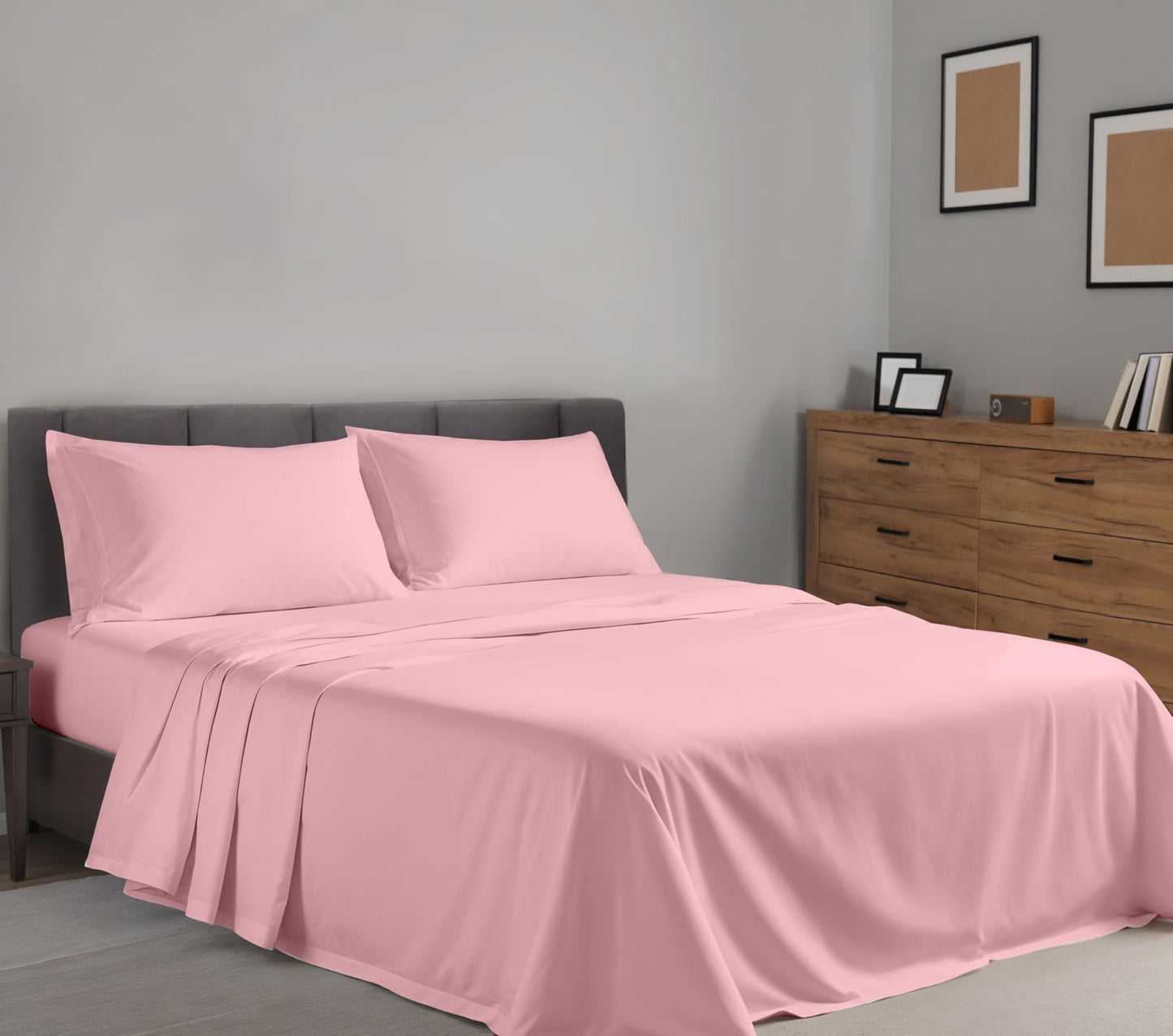 RUVANTI 100% Cotton Percale Sheets King Size – Crisp Cooling Bed Sheets for Hot Sleepers, Deep Pocket 16”, Soft Breathable & Durable Hotel-Style 4 Piece Set, Bridal Rose