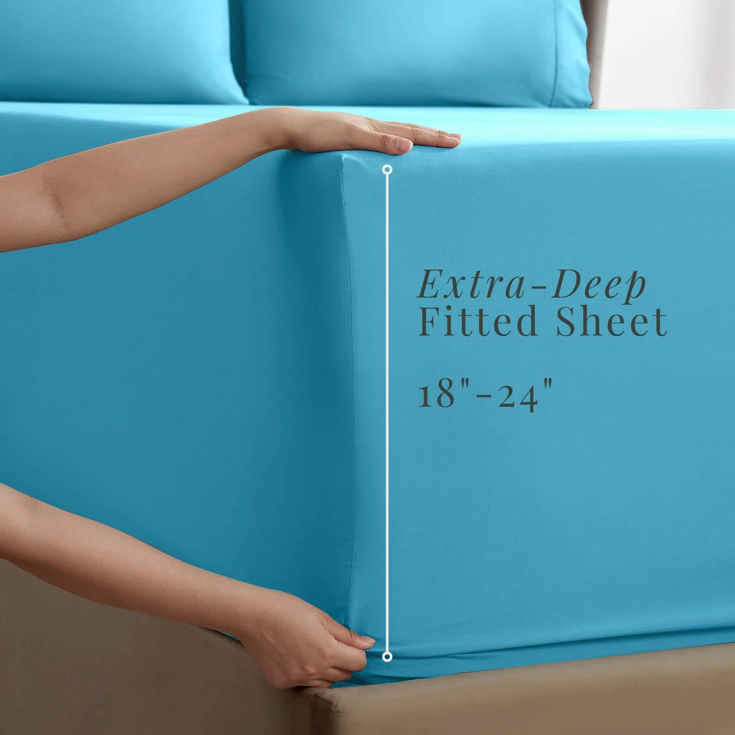 Hearth & Harbor Extra Deep Pocket Queen Sheets Sets - Fits Mattress 18-24 Inches Deep - Extra Deep Pocket Sheets - 6 Piece Queen Size - Beach Blue