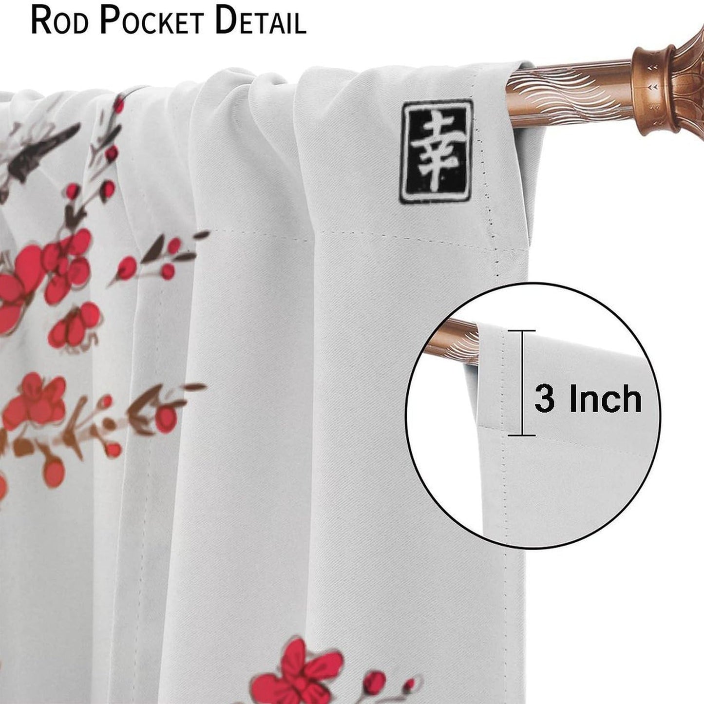 Japanese Curtains,Cherry Blossom Red Floral Ink Painting Window Treatment Curtains Cloth Farbic for Dining Room Cafe Living Room Bedroom Kitchen Office Drapes Decor,42x45 in