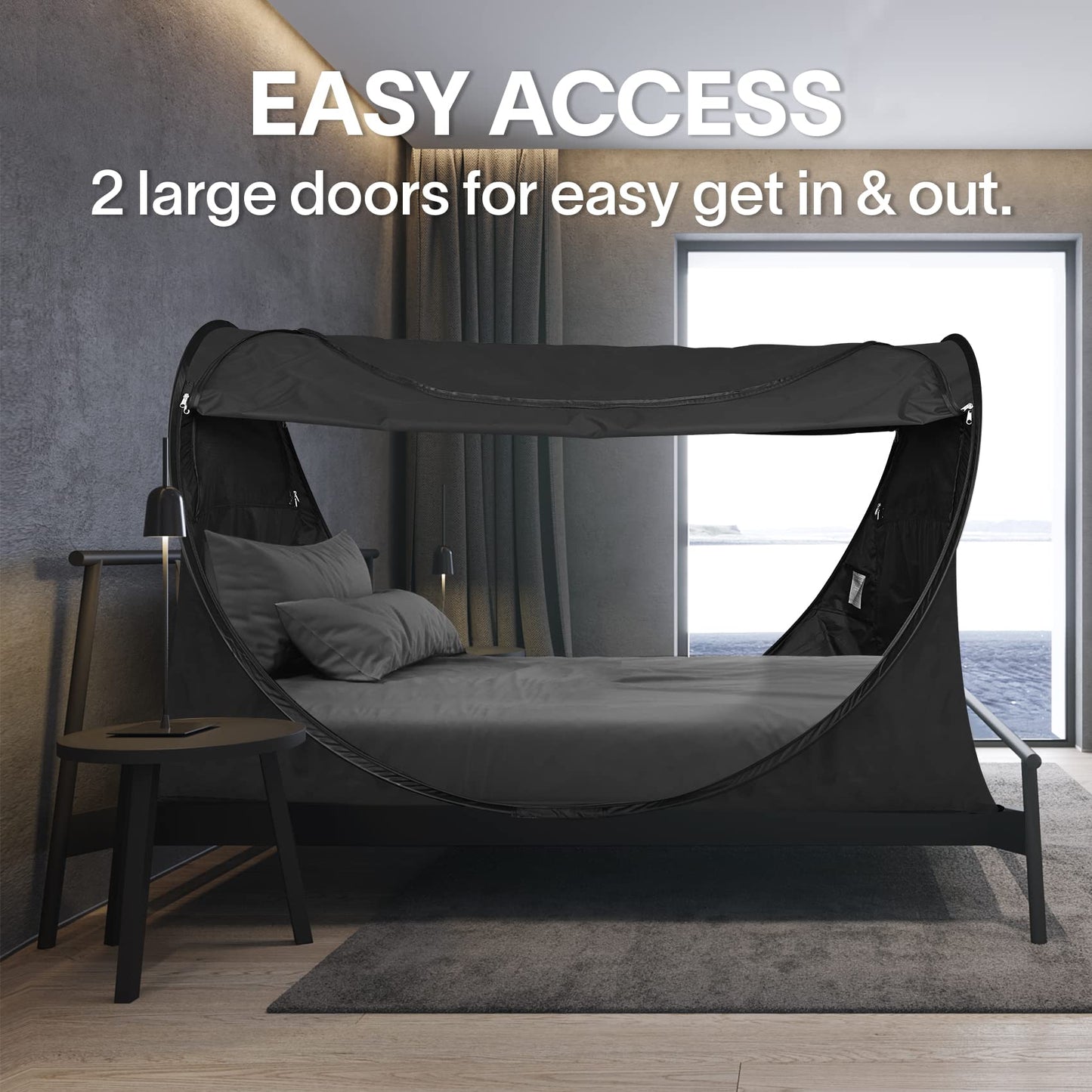 Alvantor Privacy Pop Up Bed Tent for Twin Bed, Easy Setup Blackout and Breathable Mesh Bed Canopy Lightweight Portable Sleep Pod with Carry Bag Dream Tent for Indoor Outdoor Use- Twin/Black