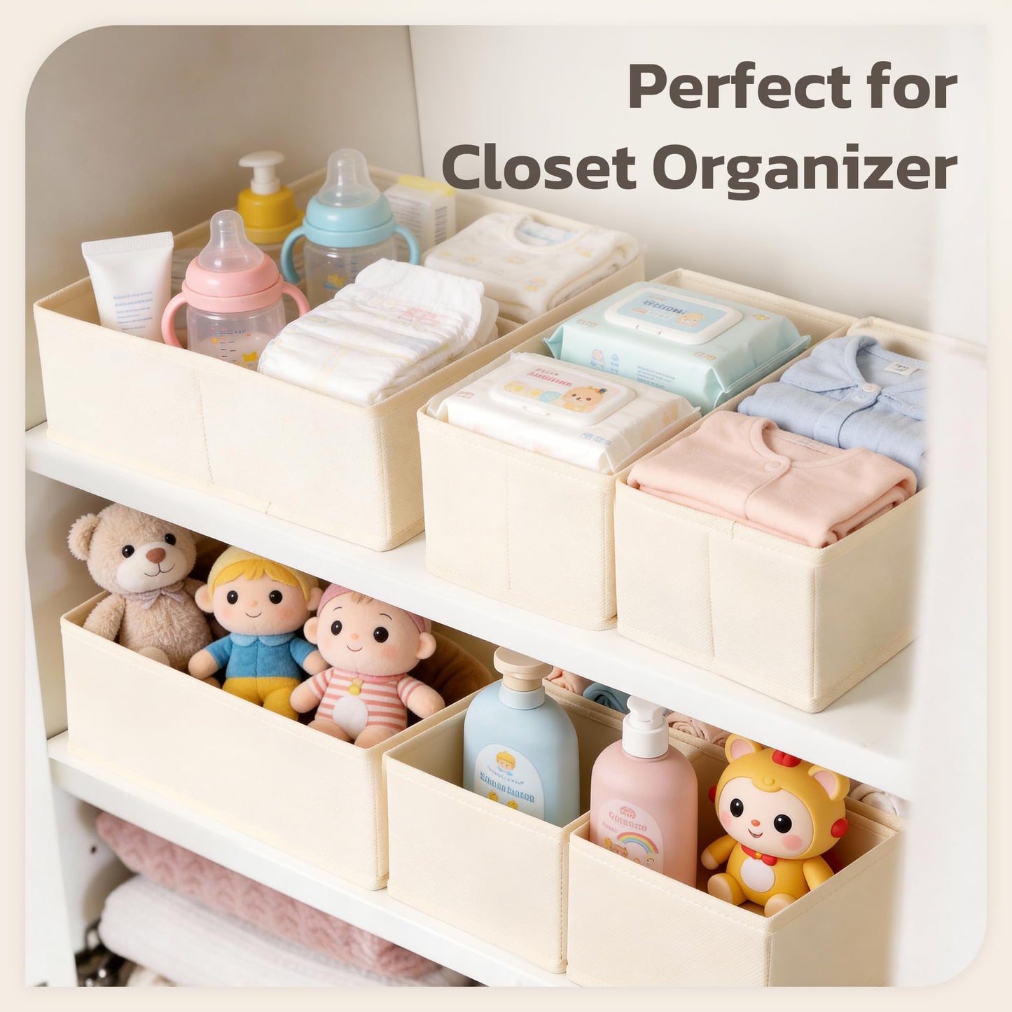 Stowsia Drawer Organizer, 16 Pack Baby Dresser Organizer for Nursery, Foldable Closet Organizers and Storage Dresser Dividers for Clothes, Socks, Scarves, Ties (Beige)