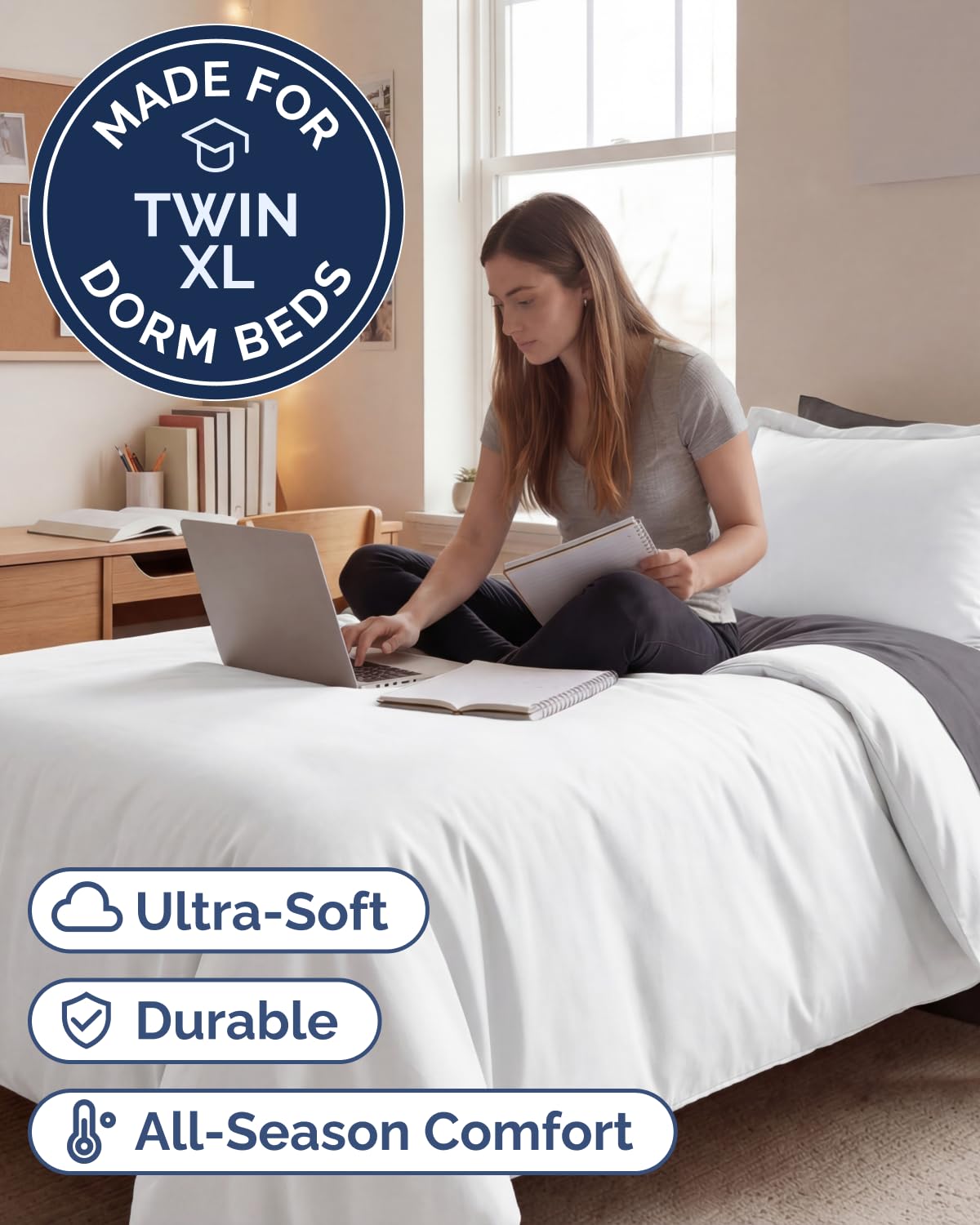 Duvet Cover Twin/Twin XL Size Set - Extra Soft Twin/Twin XL Duvet Cover 68" x 90" with 1 Pillow Sham for Women, Men, Kids & Teens - Comfy, Easy-Care & Fade Free with Zipper Closures and Ties (White)