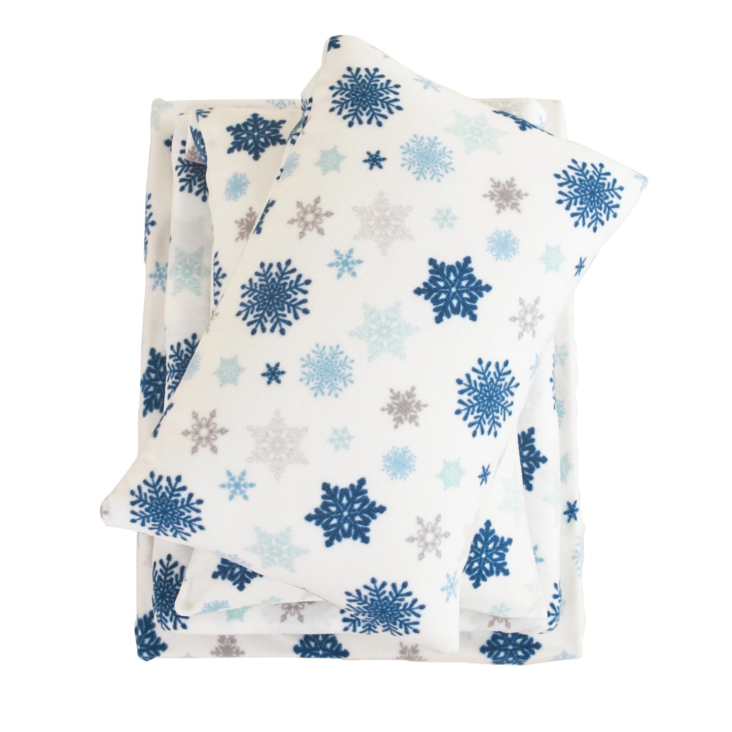 Viviland Microfleece Full Bed Sheet Set, Christmas Holiday Flannel-Like Fleece Fitted Sheets with 15" Deep Pocket, Snowflake Printed Winter Velour Velvet Double Sheets & Pillowcase Set