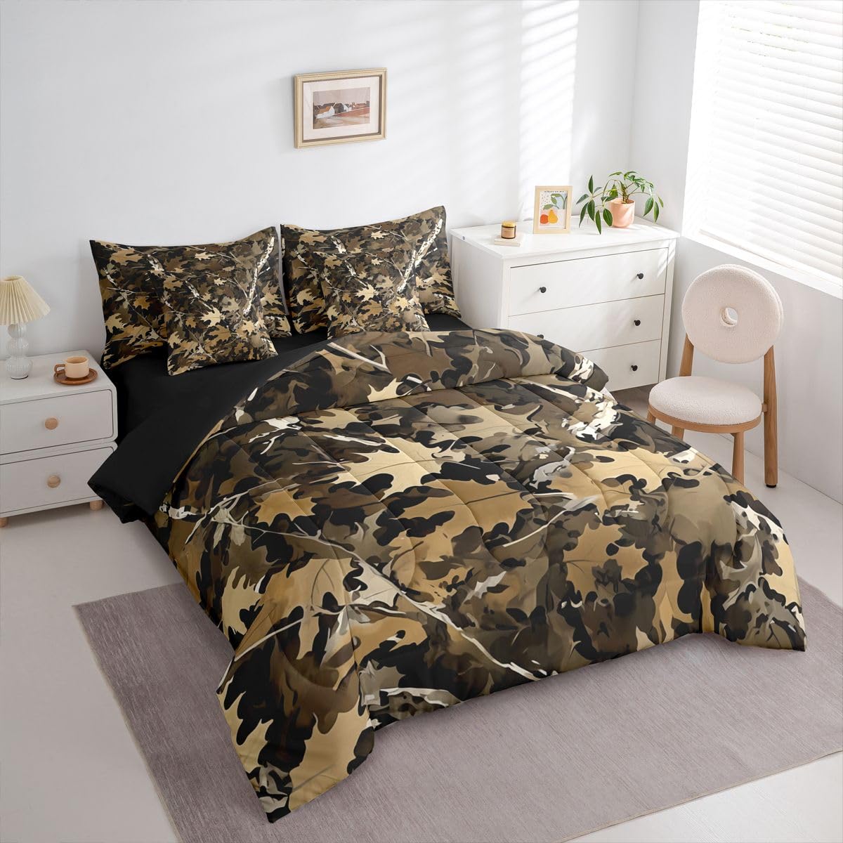 Feelyou Tree Branches Queen Comforter Set with Sheets for Kids Boys Girls Tree Leaf 7 Pieces Bedding Set Botanical Bed in a Bag Nature Theme Room Decor Soft Microfiber