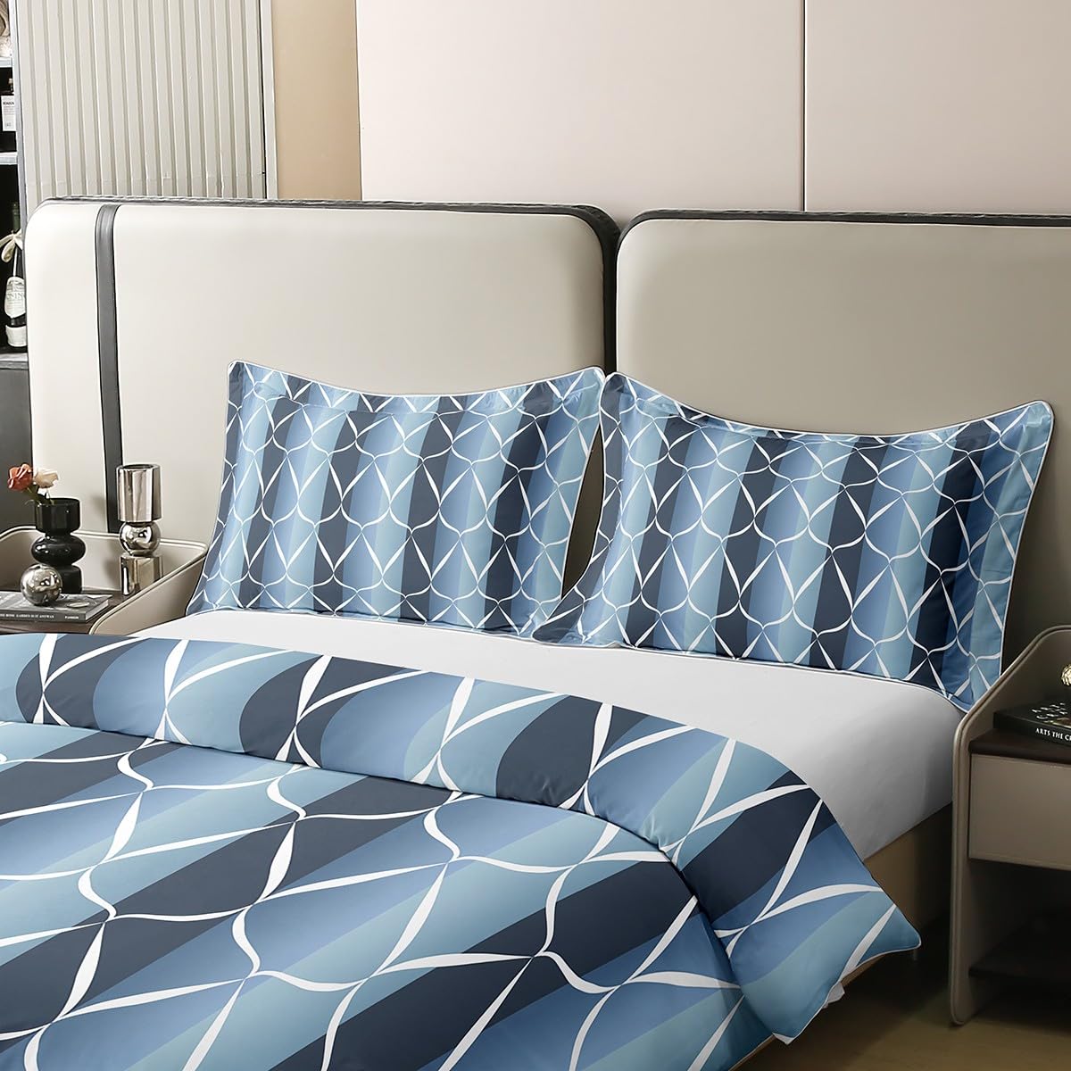 Erosebridal 100% Cotton Aegean Blue Abstarct Duvet Cover Queen for Adult Women Men Geometric Striped Comforter Cover for Minimalists Aesthetic Lines Bedding Set Contemporary Boho Modern Art Bed Set