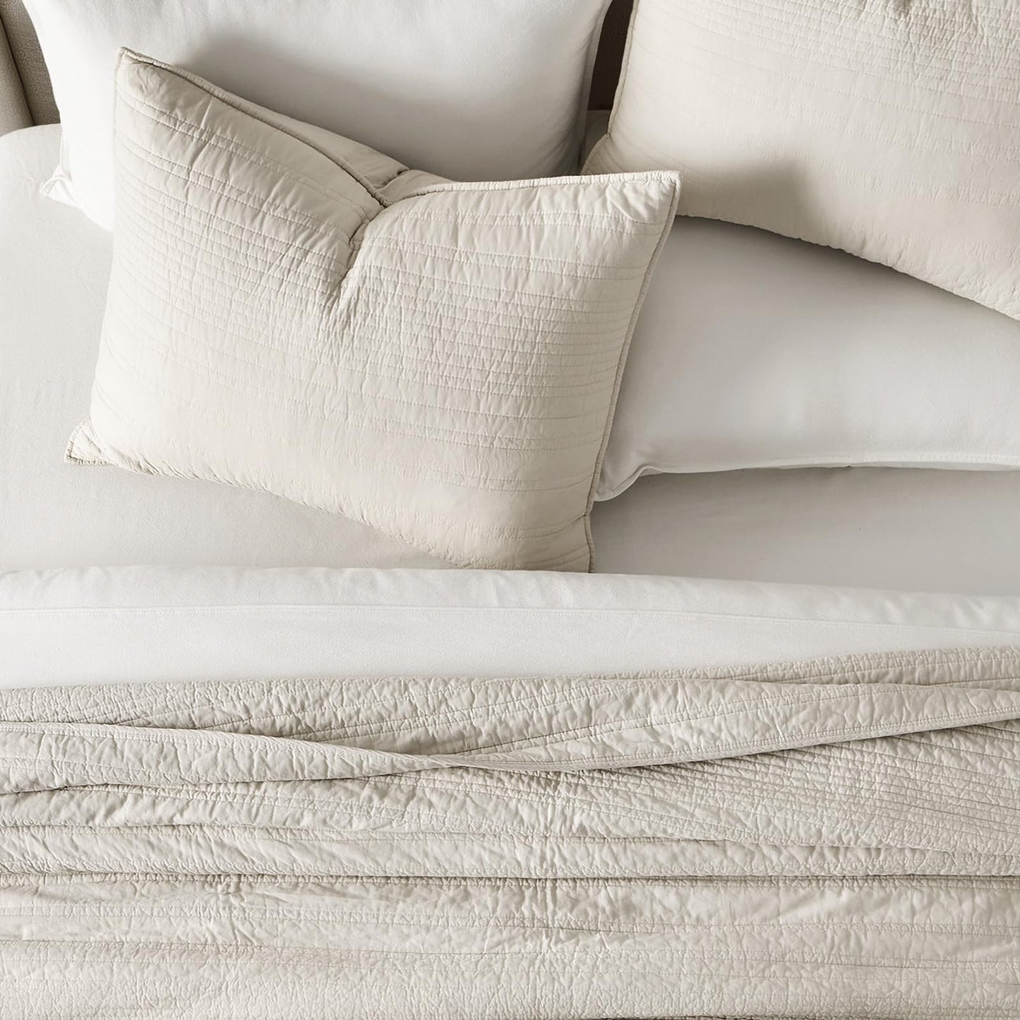EVERGRACEHOME 100% Cotton Modern Lines Quilt Set King Size, Pre-Washed Soft Striped Coverlet Bedspread, 3 Piece Lightweight Bedding Set for All Season, with 2 Pillow Shams, Birch
