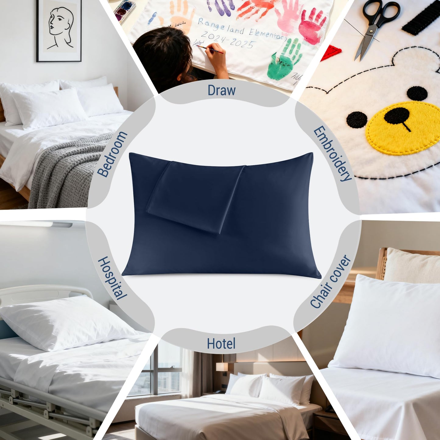 Pillowcases King Size 24 Pack - Bulk Pillow Cases with Envelope Closure, Soft Brushed Microfiber Pillow Covers Hospital Hotel Airb&bs Essentials for Hosts (20x36, Navy Blue)