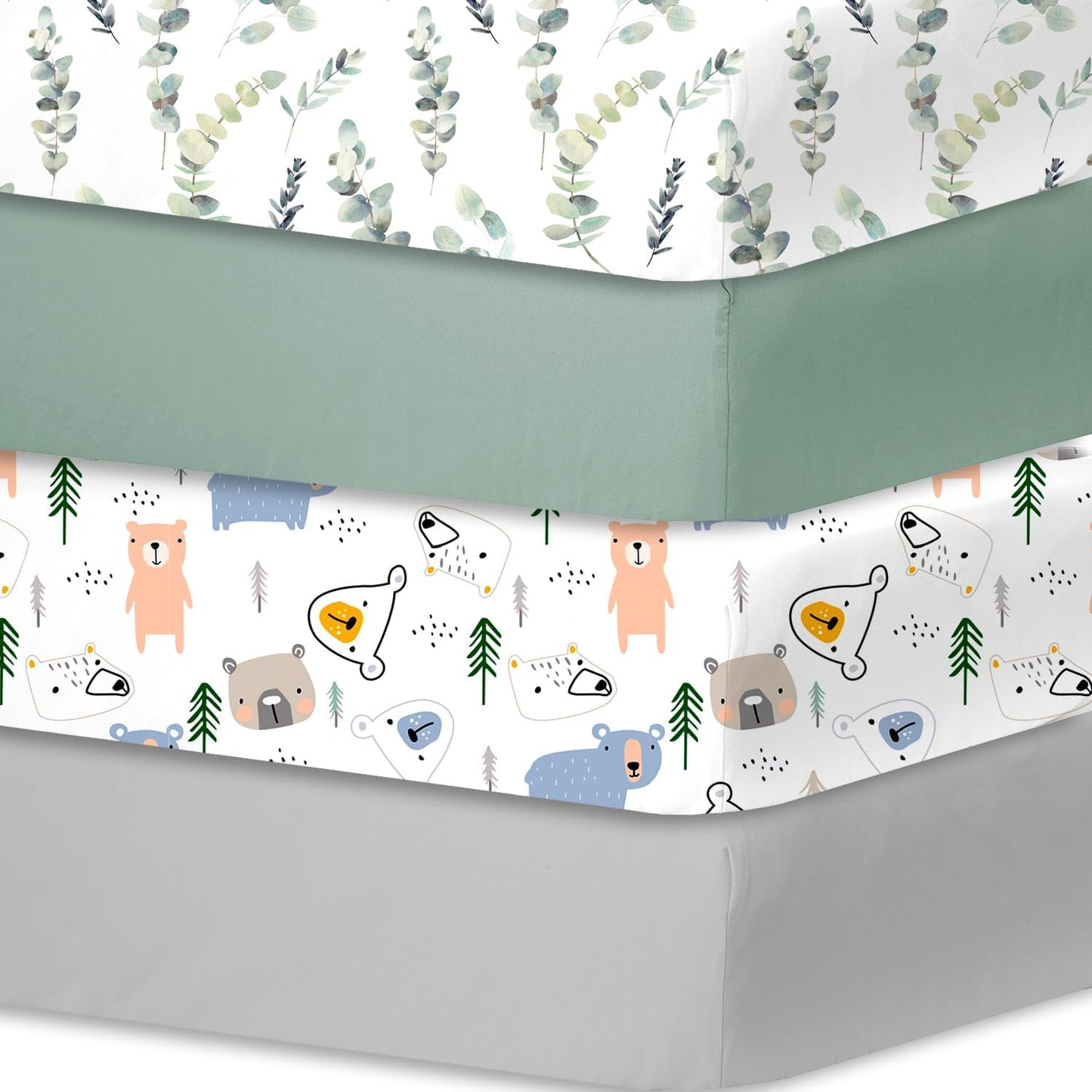 Bimocosy Crib Sheets 4 Pack, Baby Crib Sheets Fitted for Boys and Girls Breathable & Snug Fit, Soft Toddler Bed Sheets for Standard Crib Mattress Nursery Daycare Essentials, Bear Cub