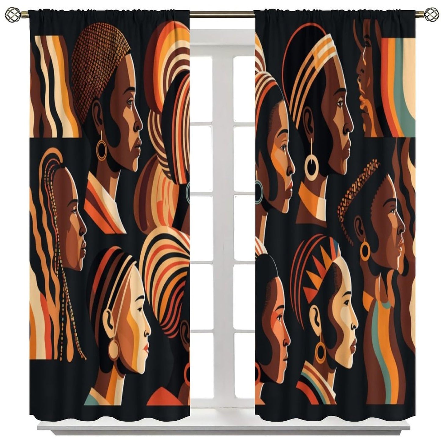FAOTELY African Women Curtains Boho Mid Century Tropical Window Drapes for Kids Bedroom Living Room Classroom Kitchen Cafe Decor （W21xL45 Inch） x2 Panels