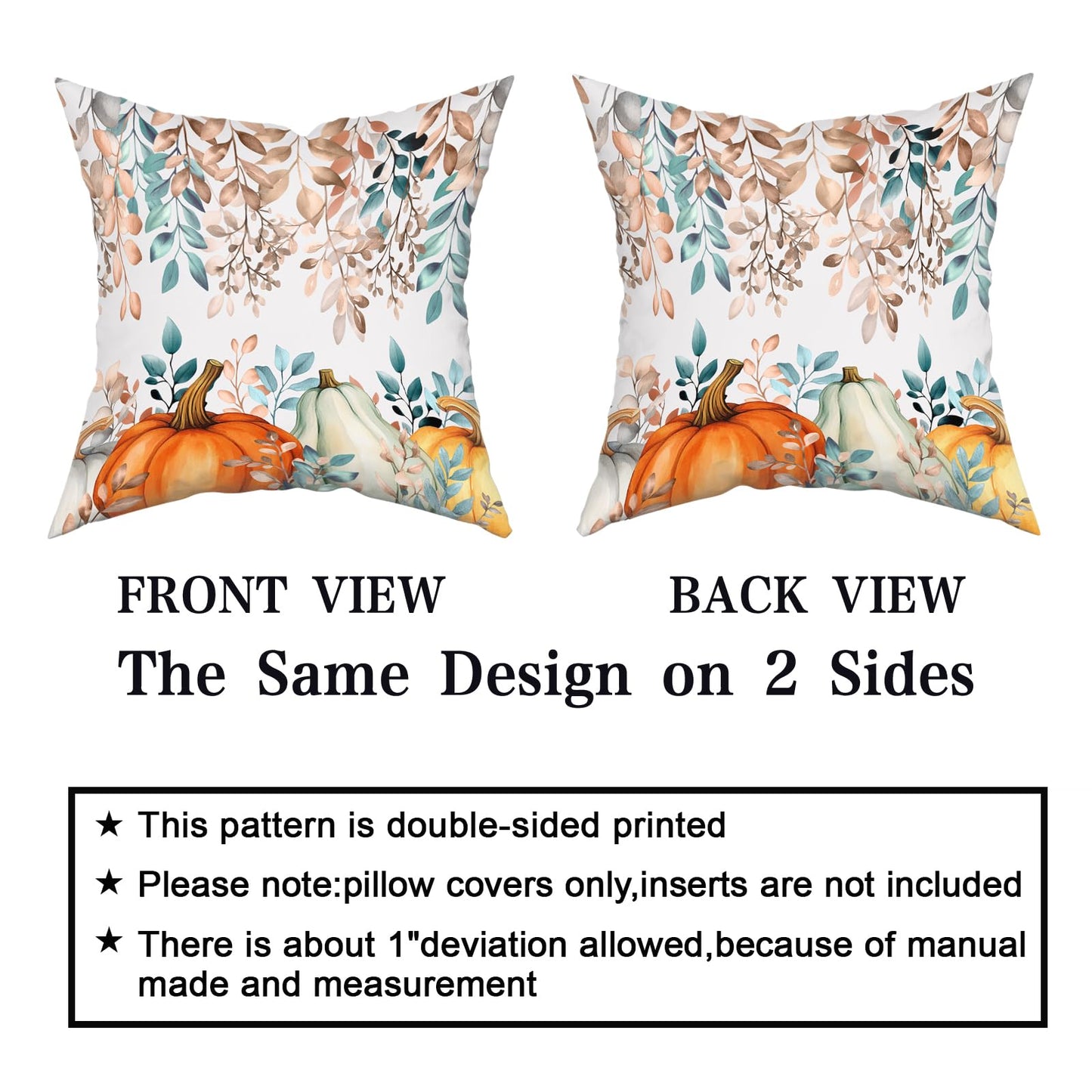 Giwawa Fall Pumpkin Pillow Covers 18x18 Inch Teal Orange Autumn Leaves Throw Pillow Case Decorative Thanksgiving Cushion Cover for Home Couch Sofa Farmhouse, Set of 2