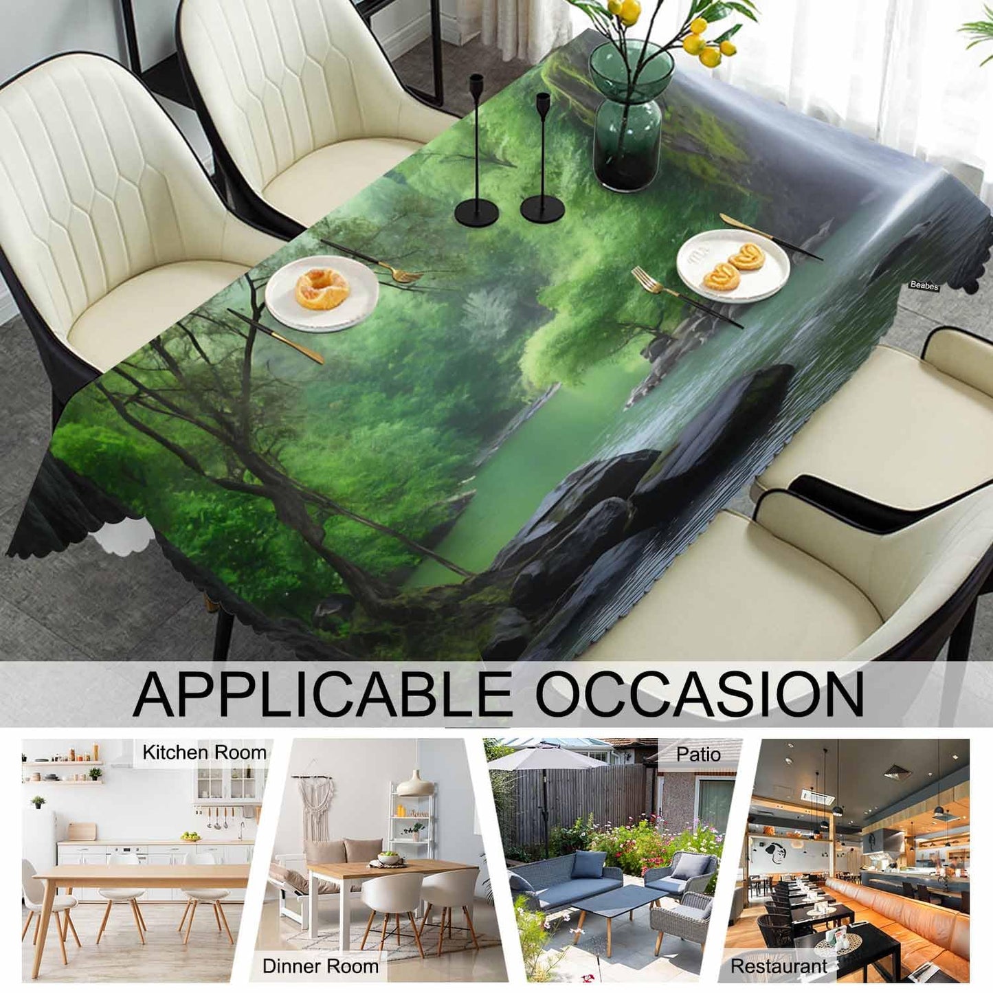 Beabes Waterfall Dinner Tablecloth Table Cover, Tropical Forest Waterfall Cave 52x70 Inch Table Cloth Dust-Proof Table Cover Protector for Home Restaurant Picnic Camping BBQ