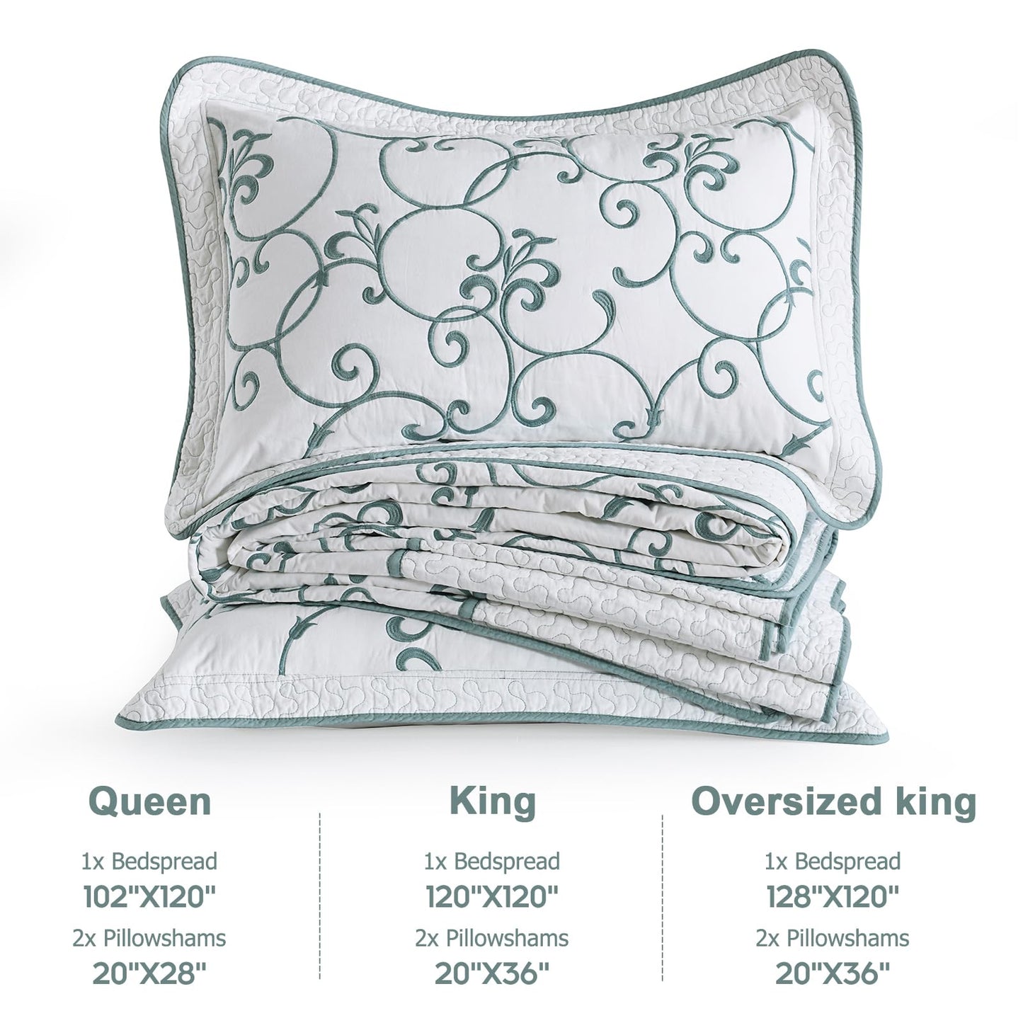 Finlonte Oversized King Bedspread 120"x120" - 100% Cotton Vine Embroidery King/Cal King Quilted Bedspread, White Bedspread Coverlet Blue Vine, Lightweight Extra Large Quilt Set with 2 Pillowshams