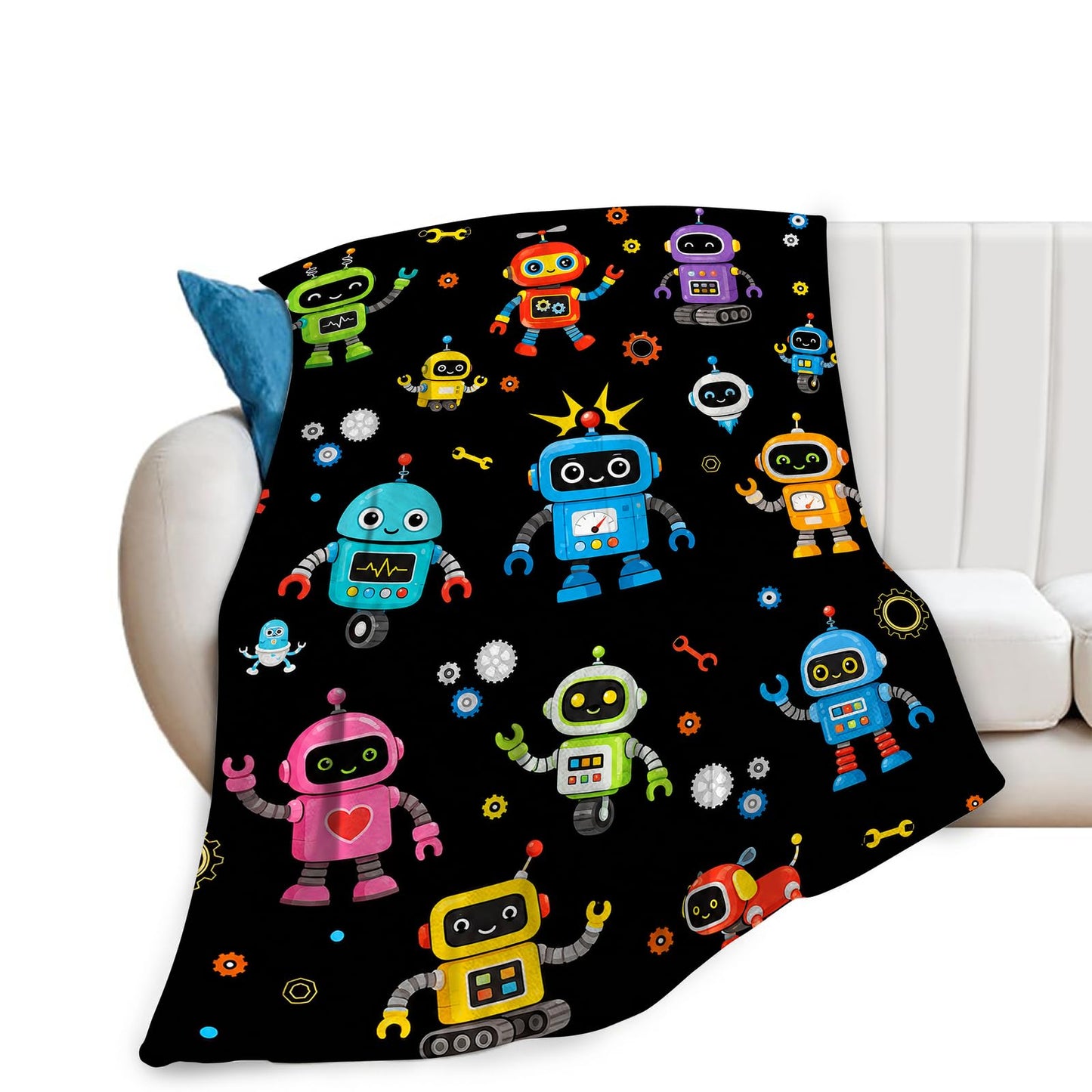 Robot Blanket Soft Fuzzy Fleece Cartoon Robots Machine Throw Blankets Decor Cozy Warm Plush Flannel Blanket Gifts for Toddler Boys Girls Kids Teens Adults Home Decor Stuff Sofa Couch Bed 50"X40"