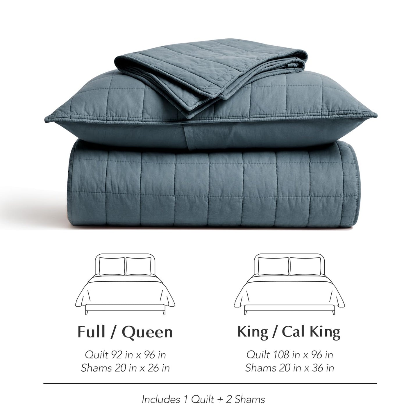 EVERGRACEHOME 100% Cotton Box Stitch Quilt Bedding Set Queen Size 3 Pieces, Garment-Washed Lightweight Soft Cozy Coverlet, Quilted Bedspread Sets with 2 Shams for All Season, Midnight Blue