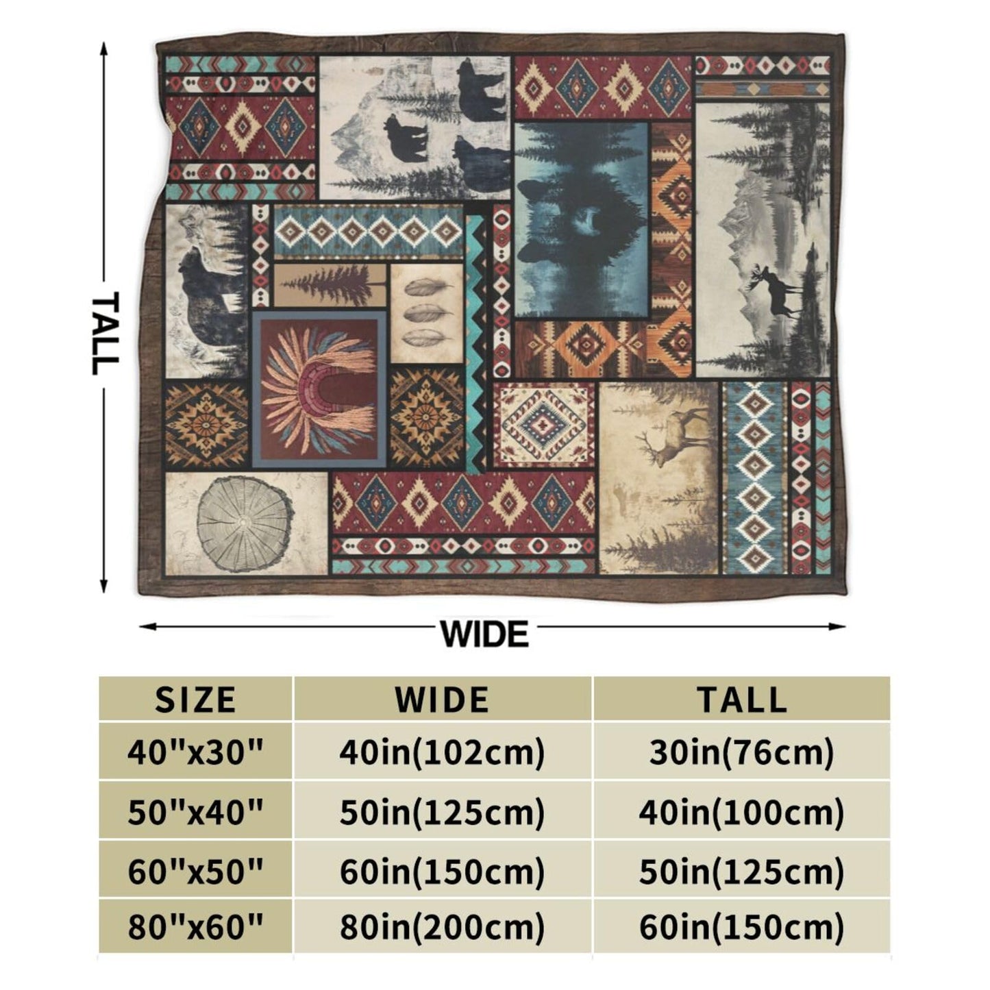 Cabin Western Throw Blanket Native Blankets Fleece Plush Flannel Super Soft Cozy Warm Lightweight Indian Southwestern Decor Gifts for Boys Girls Kids Adults Men Women 40" x 50"