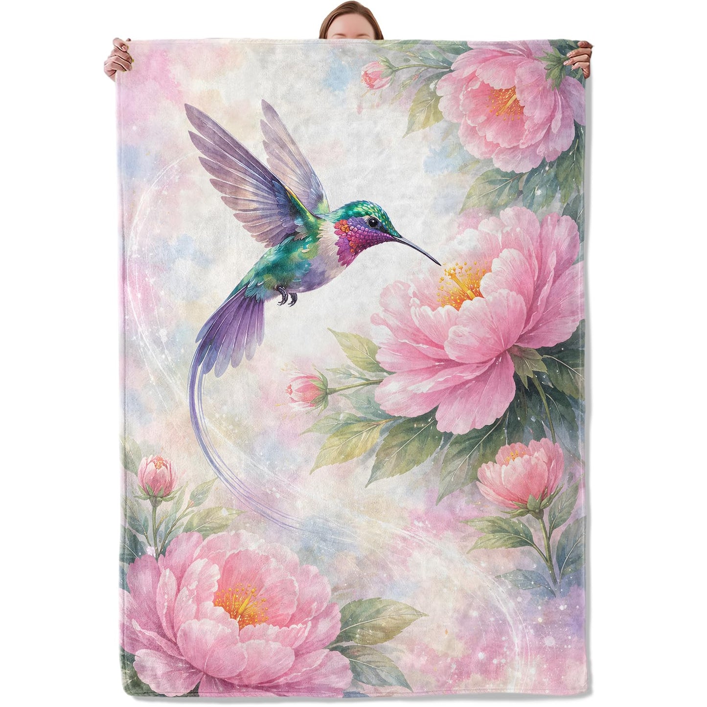 Hummingbird Floral Blanket Gifts for Women Girls Kids, Soft Warm Lightweight Flannel Throw Blankets for Living Room Sofa Home Bedroom Decor 50" x 60"
