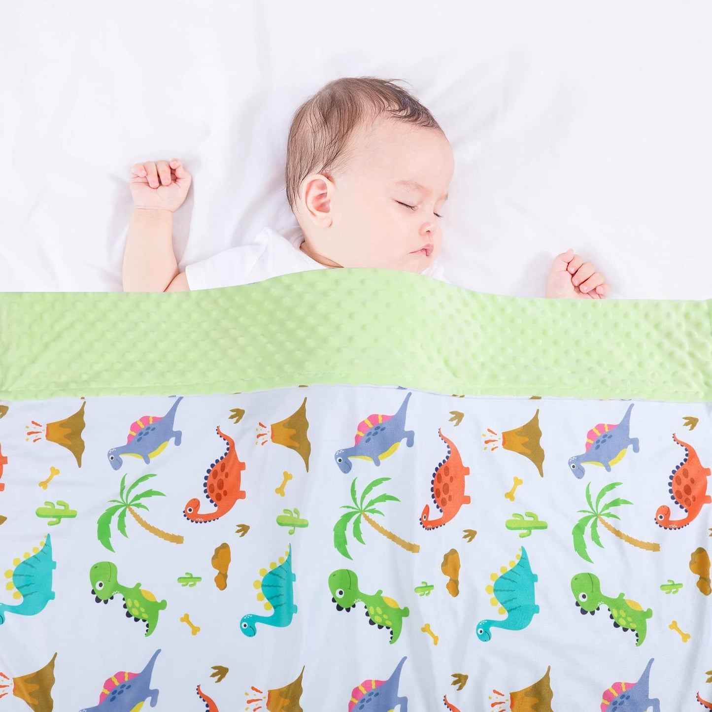 Donsonny Baby Blanket for Boys Girls Soft Minky with Double Layer Dotted Backing, Dinosaur Printed 30 x 40 Inch Receiving Blanket
