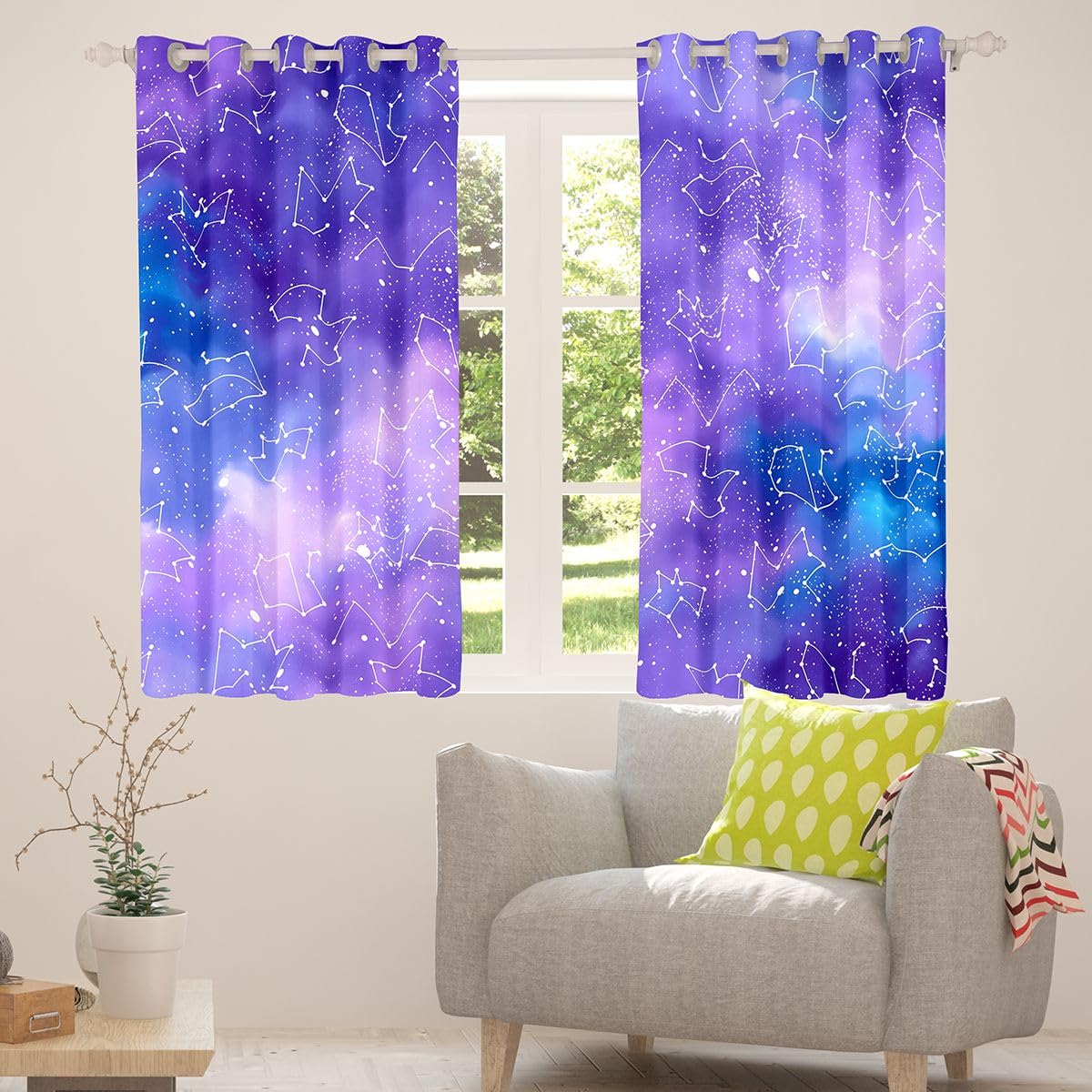 Feelyou Galaxy Deep Purple Curtains for Bedroom Living Room Golden Stars Glitter Blackout Darkening Drapes Tie Dye Pastel Window Treatments, 2 Panels 42 x 90 Inch Bling Party Decorations Room Decor