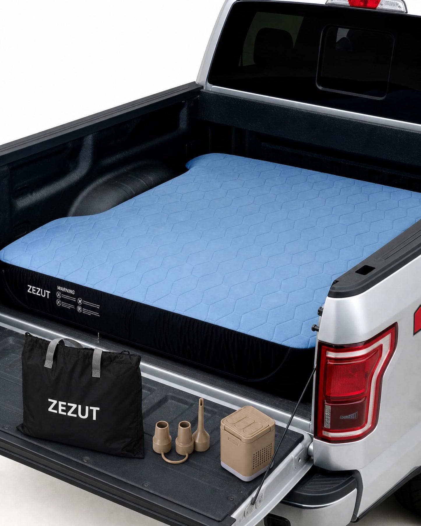 ZEZUT Truck Bed Air Mattress for 5.5-5.8 ft Full-Size Short Truck Beds, Built-in Rechargeable Pump, Soft Fabric Cover for Comfort & Protection, Carry Bag & Repair Kit, for Camping Travel