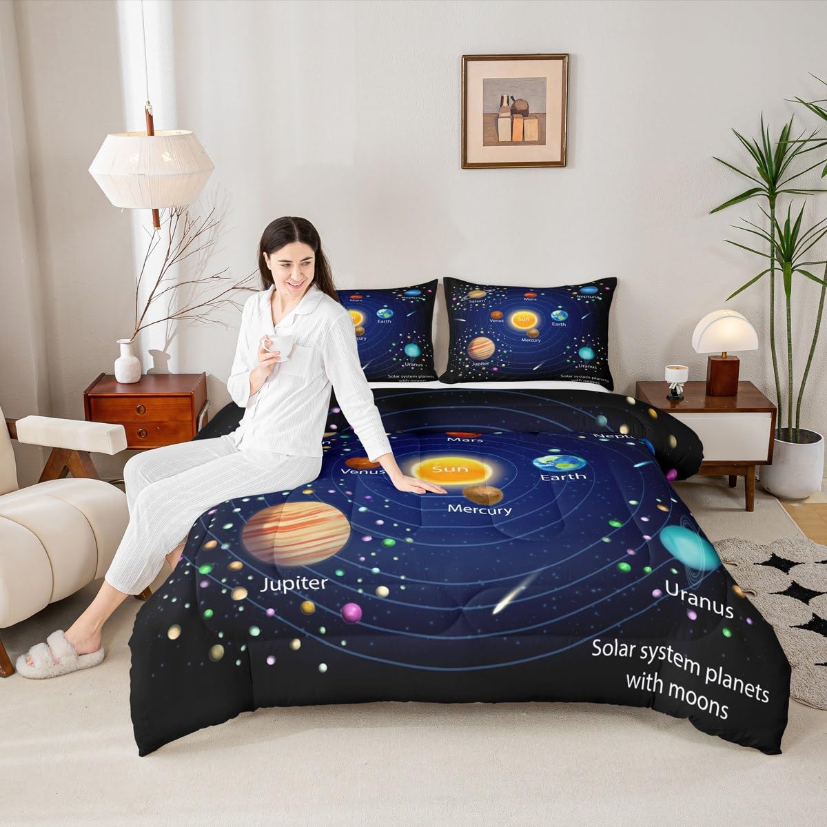Feelyou Outer Space Comforter Set Boys Universe Planet Bedding Set for Kids Boys Girls Galaxy Comforter Planet Quilt Set 1 Comforter Set with 1 Pillowcase Twin Size