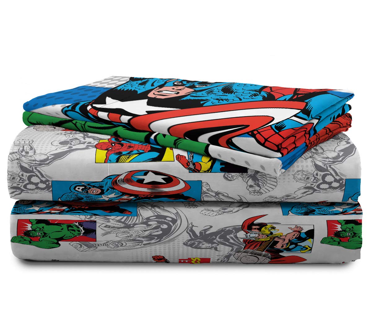 Jay Franco Kids Sheet Set with Fitted, Flat Sheets & Pillow Cover - Ultra-Soft Bedding with Pillowcase for Room Decor, White - Avengers, 3 Piece Twin