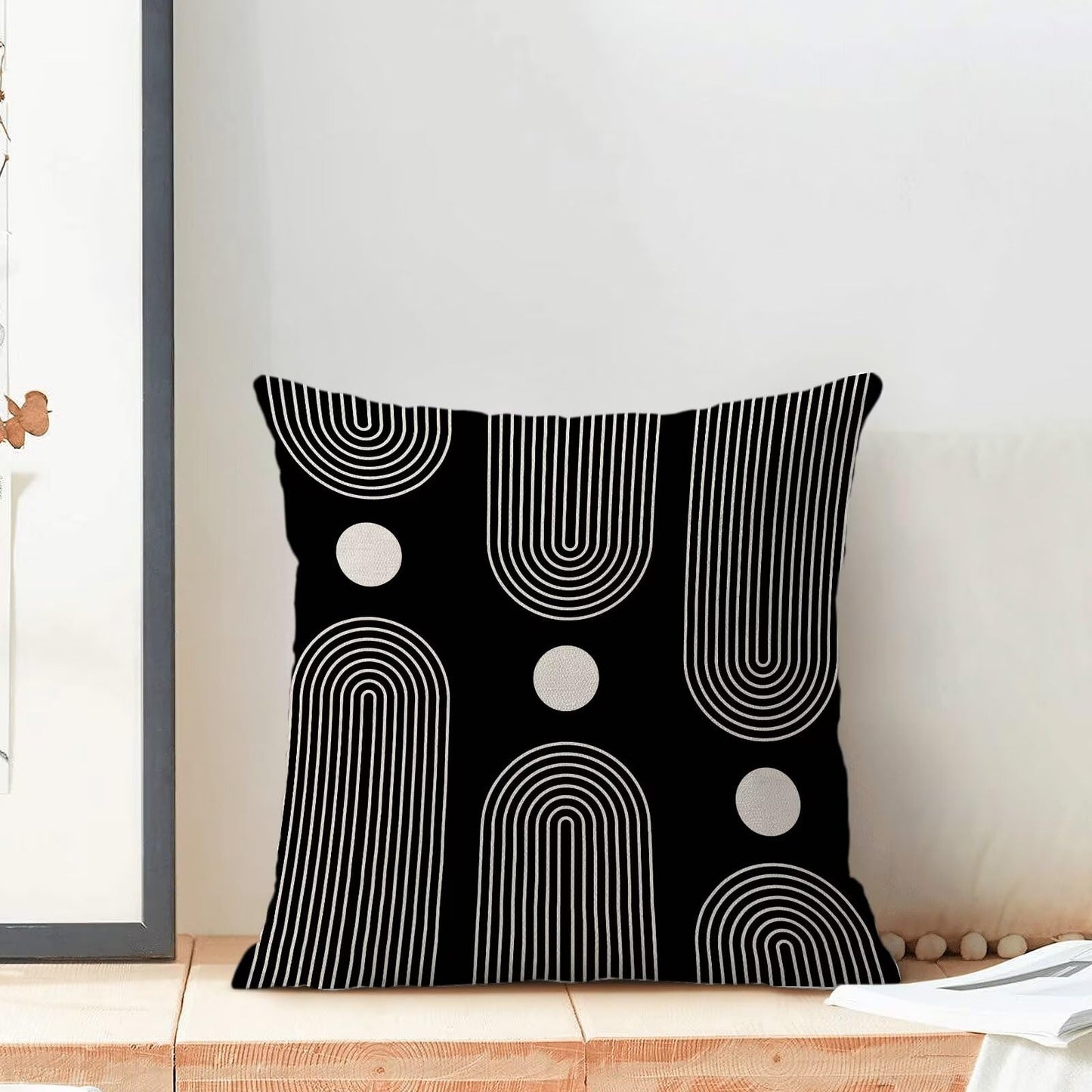 Jecuwo Boho Mid Century Pillow Covers 18x18 Set of 2, Abstract Simple Black and White Decorative Throw Pillowcase Boho Modern Outdoor Decor Farmhouse Cushion Cover for Sofa Couch Bed Living Room