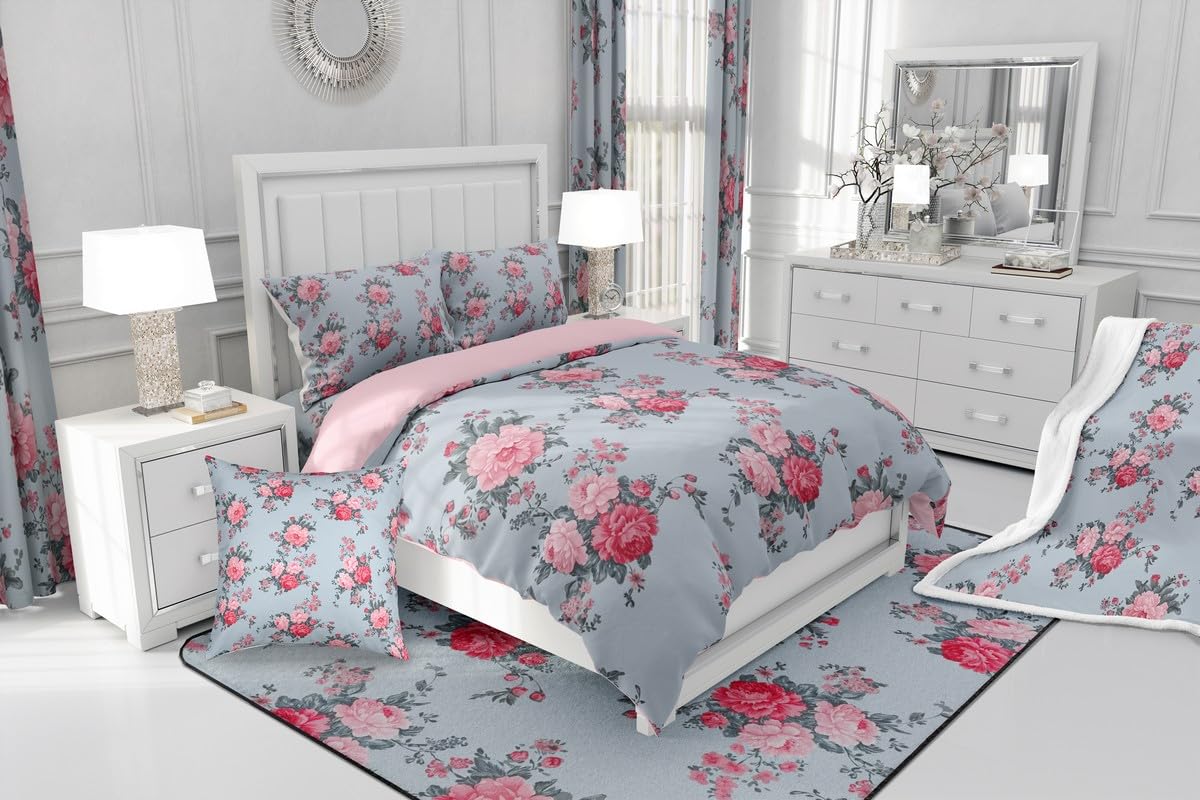 jejeloiu Flower Printed Twin Comforter Set with Sheets for Kids Boys Girls Luxury 7 Pieces Bedding Set Leaves Bed in a Bag Room Decor Soft Lightweight Microfiber