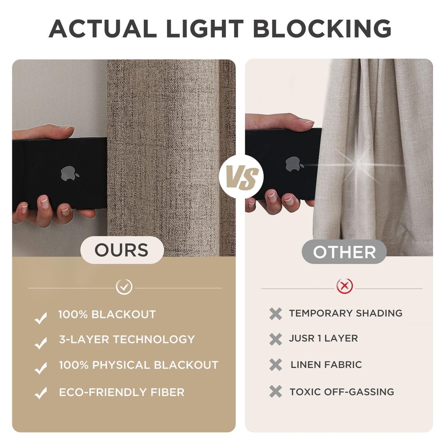 Joydeco 100% Blackout Curtains for Bedroom - Nature Linen 84 Inch Long Light Blocking 2 Panels Set, Rod Pocket & Back Tabs Living Room Drapes, Thermal Insulated Room Darkening Window Curtains
