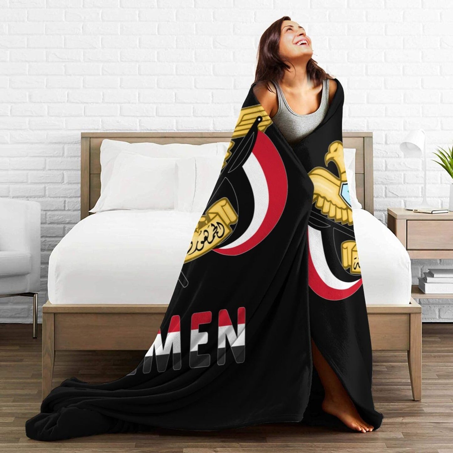 Yemen National Emblem Blanket Throw Blanket for Couch Sofa Plush Fleece Bed Blankets Lightweight Comfy Flannel Ultra-Soft Warm Blankets for Home Camping Travel Gift 80"X60"
