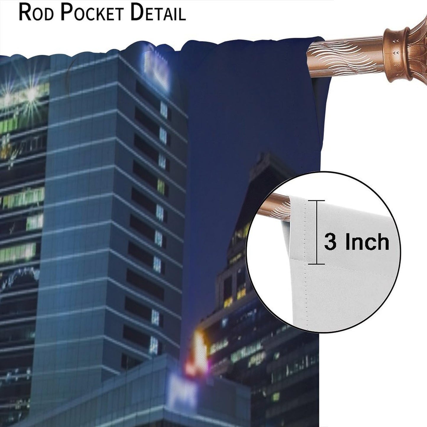 Bangkok City Curtains, Thailand Downtown Night View Modern Building Business Print Window Drapes for Bedroom Living Room, 42" W X 45" L