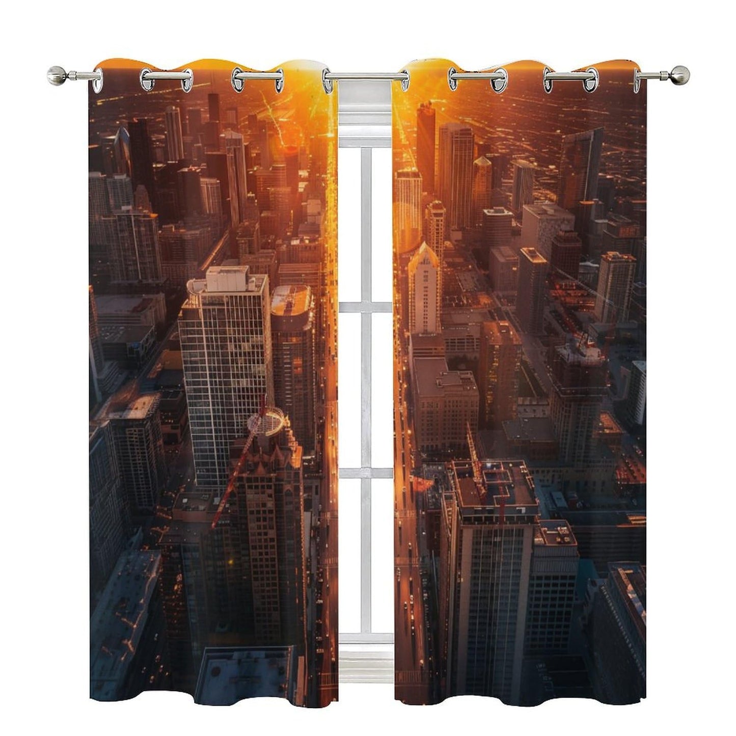 TOWINSFB Fantasy Skyscraper Cityscape Blackout Curtains for Bedroom/Living Room, Sunset Architecture Building Grommet Curtains Thermal Insulated Window Drapes, 2 Panels, Each 21W x 45L