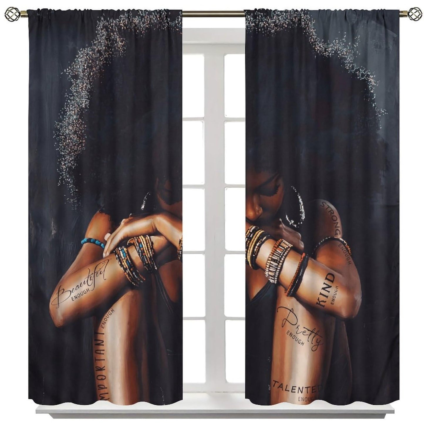 BenYaSong Black Girl Woman Blackout Curtain African American Afro Lady Sexy for Home Kitchen Livingroom Coffee Room Window Drapes 2Panel 41" W X 44" L