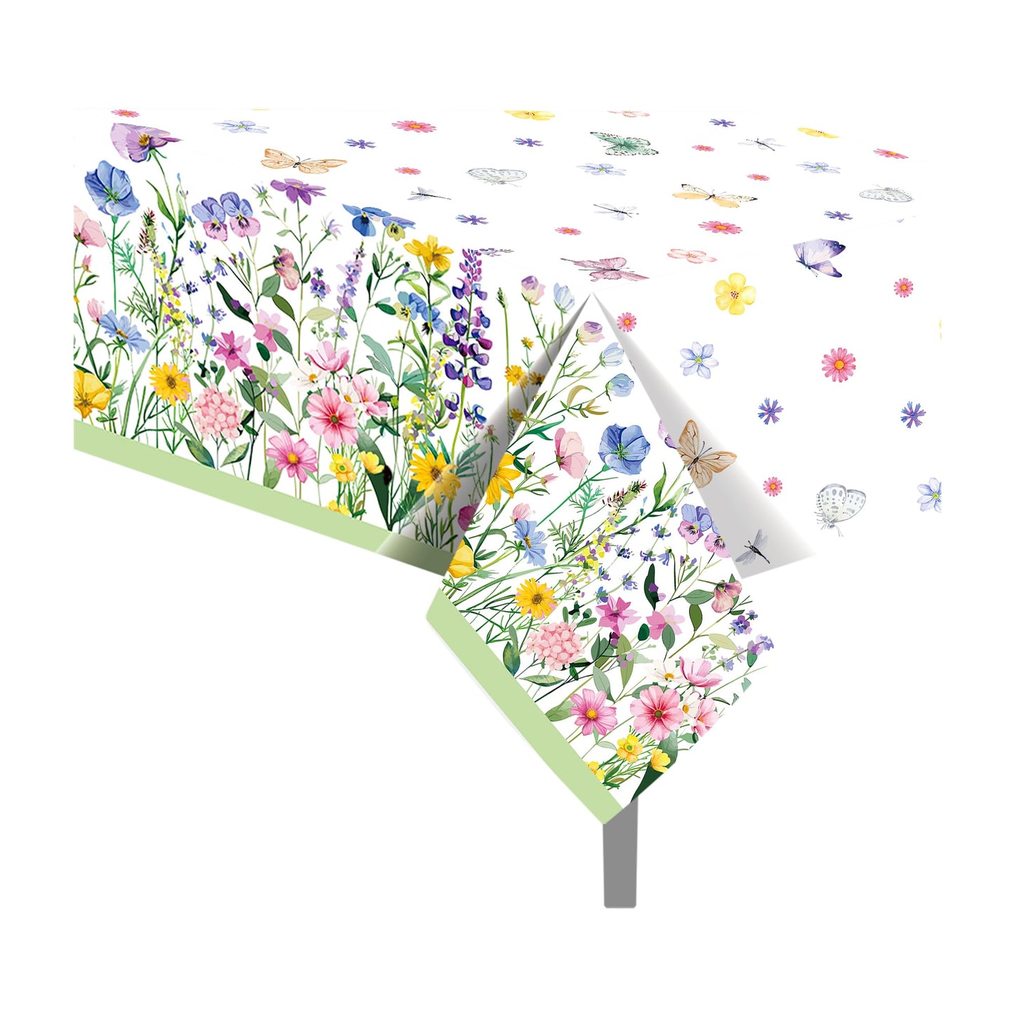 CC HOME 1Pc Blooming Wildflower Party Plastic Tablecloth 54 x 87 Inch Long Table Cover, Spring Butterfly Party Tablecover for Floral Theme Kids Baby Shower Birthday Dinner Picnic Kitchen Event
