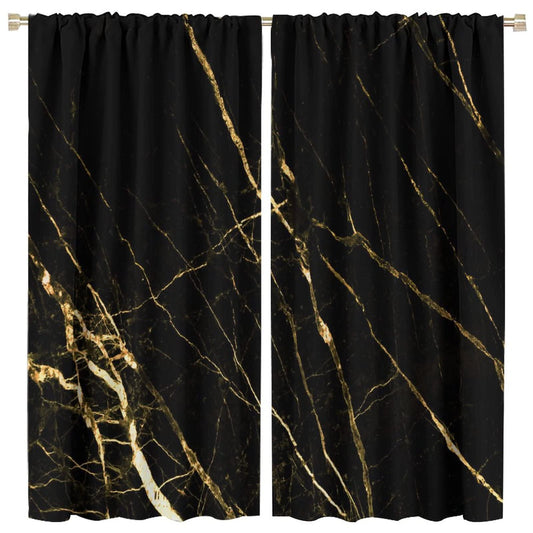 Luxury Black Gold Window Curtains,Golden Lines Marble Texture Modern Style Room Darkening Door Window Rod Pocket Curtain for Living Room Bedroom W42xL45in