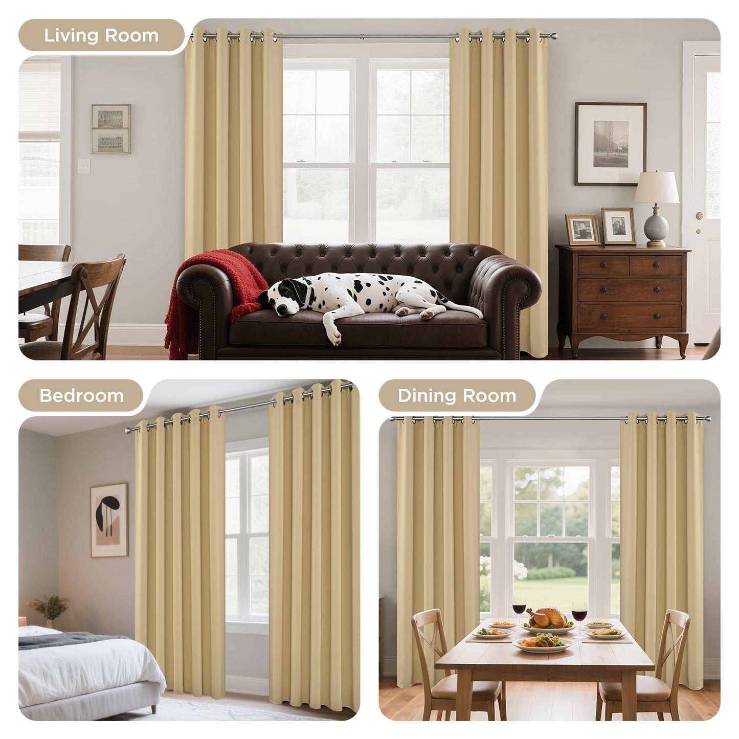 Joydeco Blackout Curtains 84 Inch Length 2 Panels Set, Thermal Insulated Long Curtains& Drapes 2 Burg, Room Darkening Grommet Drapes for Living Room Bedroom Window (W52 x L84 Inch, Beige)
