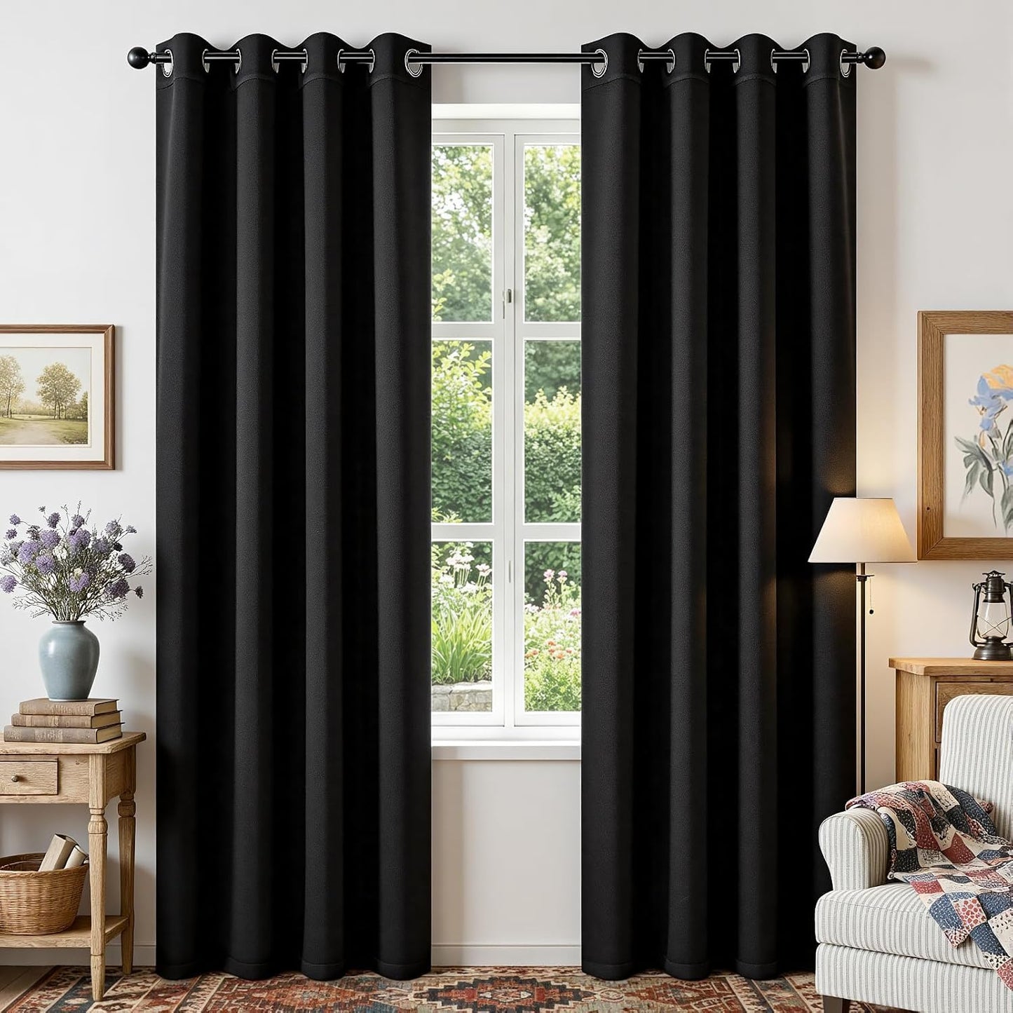 Joydeco Blackout Curtains for Bedroom 84 Inch - Black Out Curtains with Grommets Thermal Insulated Room Darkening Light Blocking, Noise Reducing & Wrinkle-Free Drapes for Living Room Windows, 2 Panels