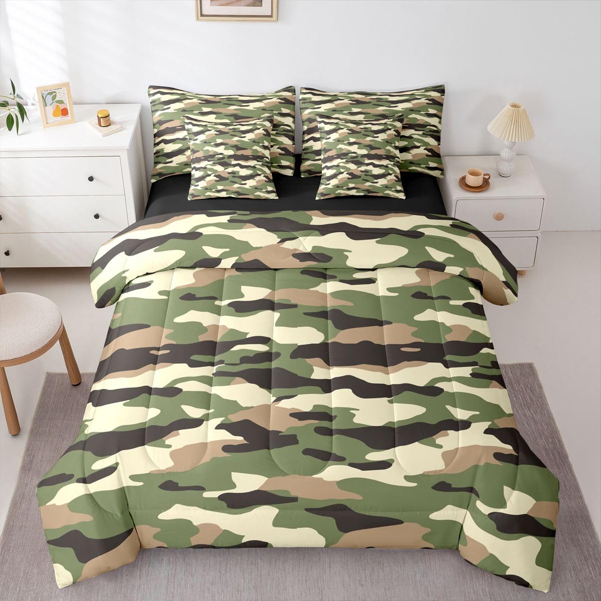 Feelyou Camouflage Comforter Set with Sheets 7 Piece Queen Size Camo Bedding Set for Kids Boys Girls Military Style Bed in a Bag Army Room Decor Soft Microfiber