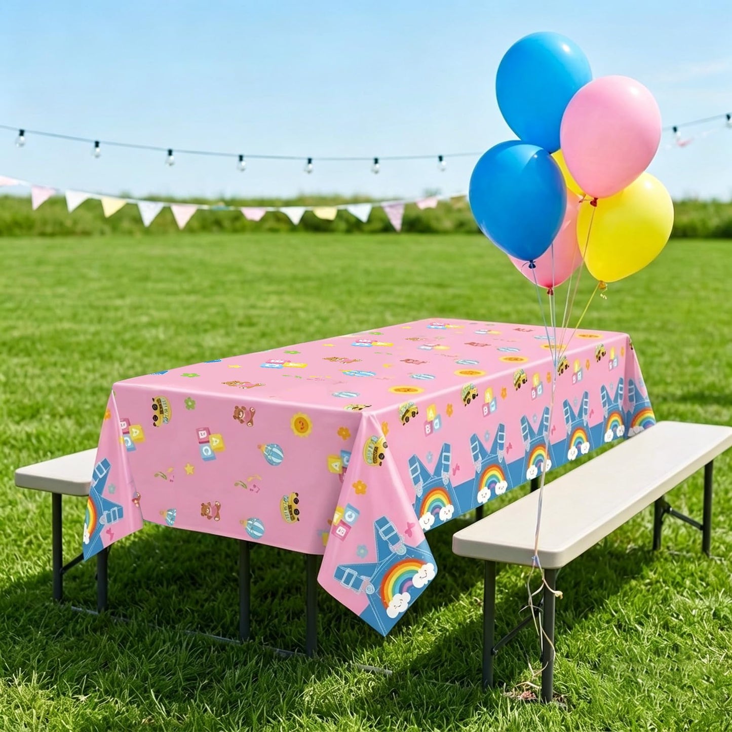 FYSUIMU 3 Pcs Cartoon English Teacher Tablecloths Plastic Table Cover Girls Birthday Rectangle Disposable Table Cloth for Baby Shower Party Dinner Tables Decor, 54 x 108 Inch