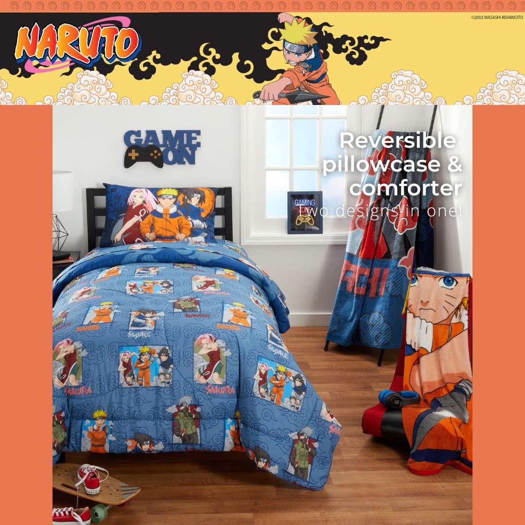 Naruto Anime Kids Bedding Super Soft Cozy 2 Piece Microfiber Reversible Comforter & Pillowcase Set, Twin/Full (Officially Licensed Product) By Franco