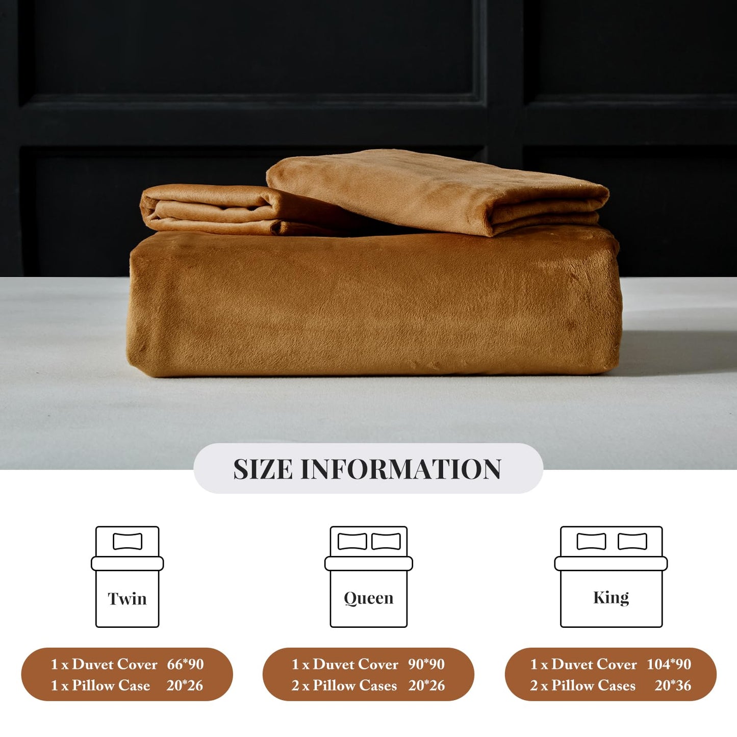 WARMDERN Camel Flannel Velvet Duvet Cover King Size Duvet Cover Bedding Sets, 3pcs Ultra Soft Luxury Textured Modern Crystal Velvet Duvet Covers with Zipper Closure(Camel, King)