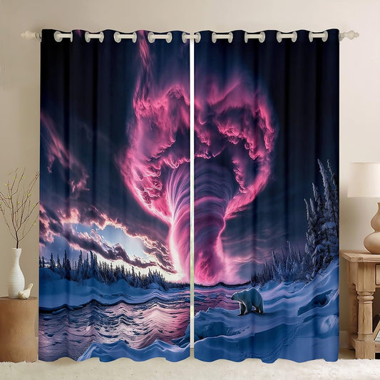 Erosebridal Pink Tornados Curtains 38" Wx45 L,Polar Bear Window Curtains Drapes for Kids Teens Adults,Natural Storm Room Decor