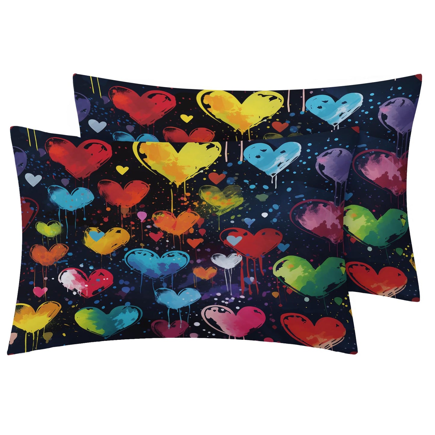 Love Heart Sheets Queen Sheet Set, Couple Colorful Heart Bed Sheets, Rainbow Heart Children Kids Boys Girls Bedding Bedroom Decor, Soft Microfiber Deep Pocket Fitted Sheet & Flat Sheet & 2 Pillowcases