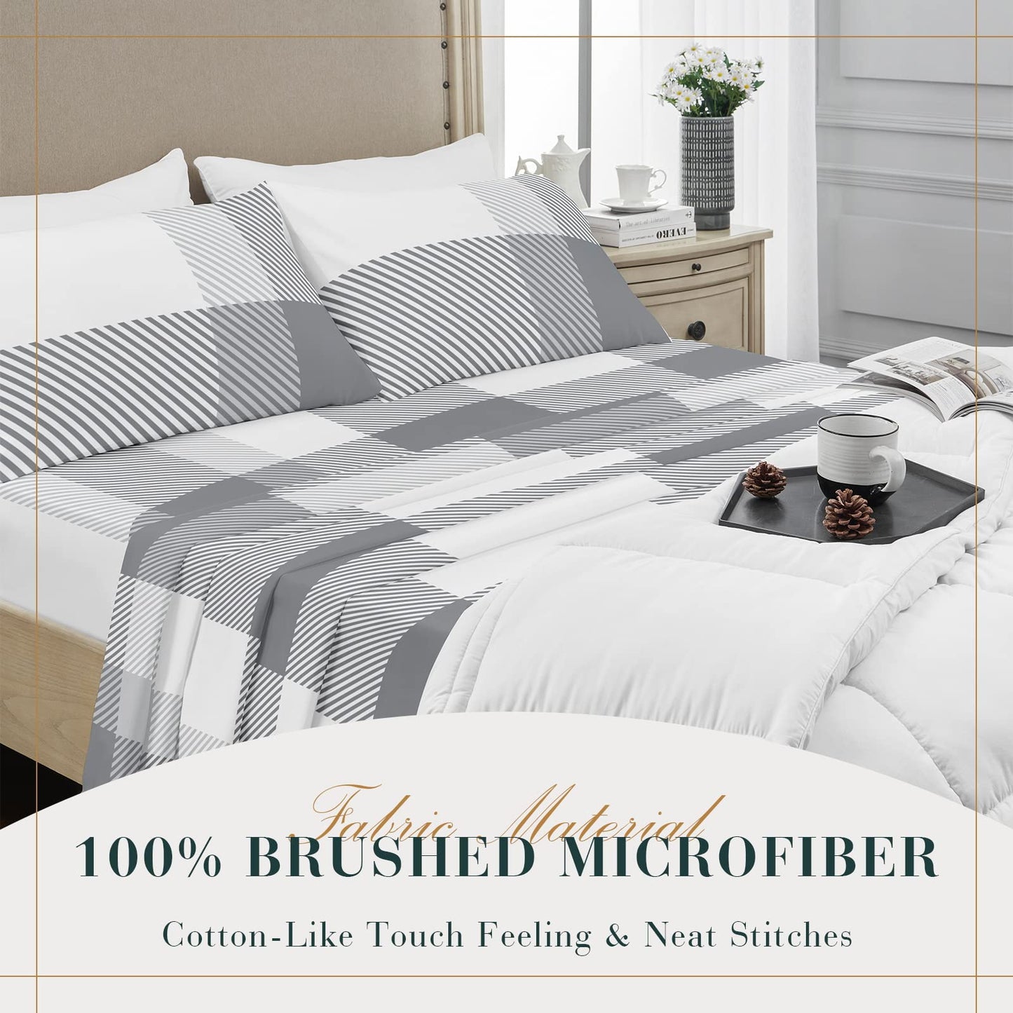 YIYEA Twin Sheets Set, Premium Double Brushed Microfiber Bed Sheet Set for All Season, Soft Breathable, 16" Deep Pocket, Shrinkage and Fade Resistant, 3PC, Twin