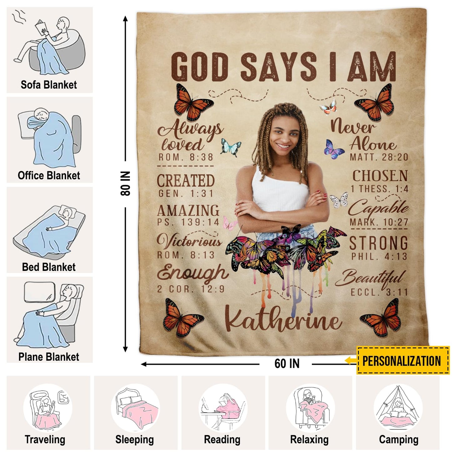 CAPOZEN Personalized God Says I AM Blanket – Custom Name African Inspirational Christian Throw Blankets Gifts for Queen Girl Black Women (Style #5)