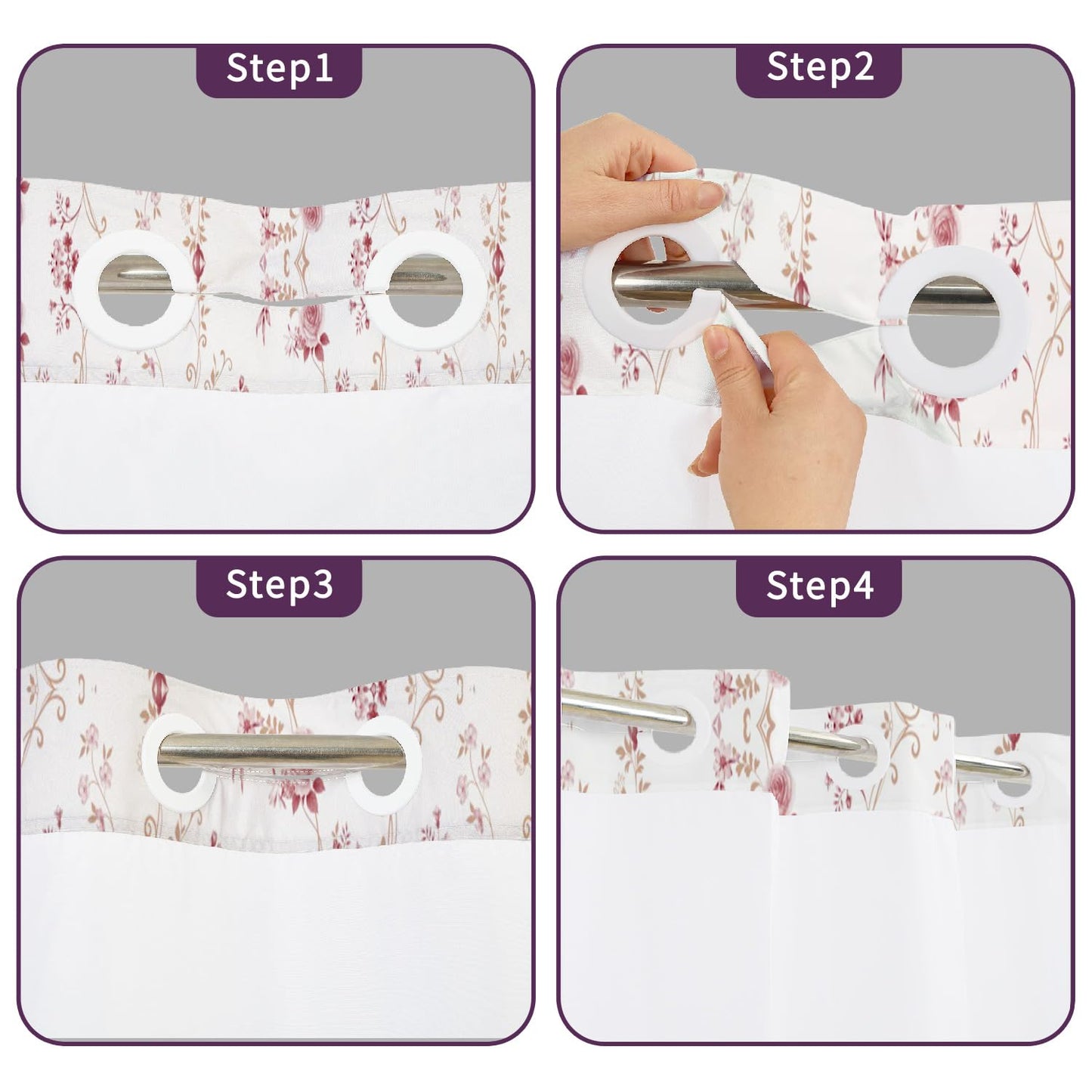 NAEMBCU Boho Floral No Hook Shower Curtain with Snap in Liner Set 71x74 in