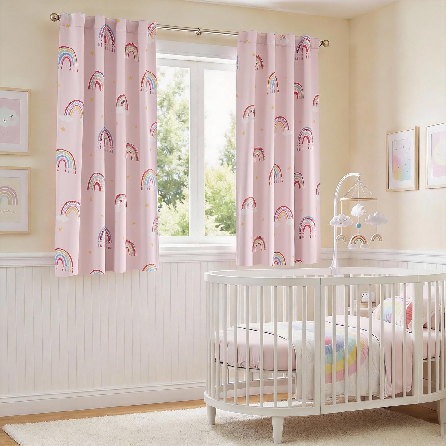 Vangao Blackout Curtains for Kids Bedroom Rainbow Pink Nursery Curtains 63 Inch Length Short Drapes for Teen Girls Thermal Insulated Room Darkening Boho Light Blocking for Living Room Set of 2