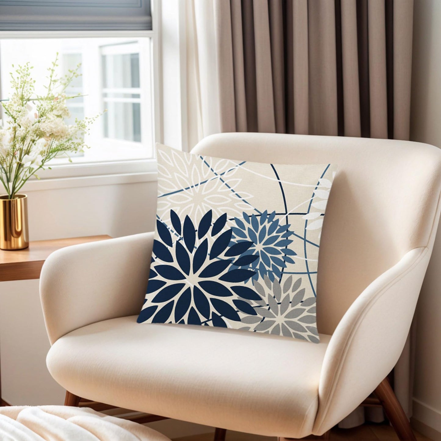 COMMINY Blue White Pillow Covers 18x18 Set of 6, Daisy Flower Throw Pillow Cover Case Square Cushion Cover for Sofa Bedroom Living Room Farmhouse Home Decor