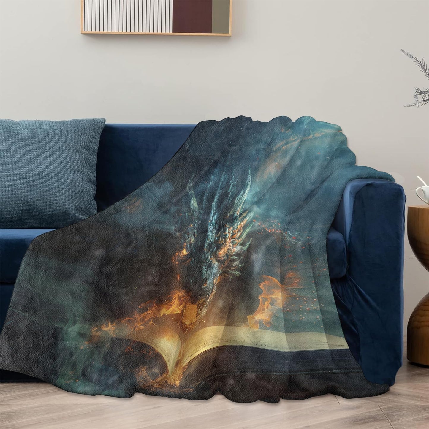Fantasy Fire-Breathing Dragon and Magic Book Theme Blanket Gifts for Women Girls, Soft Warm Lightweight Flannel Throw Blankets for Living Room Home Sofa Travel Decor 50" x 60"